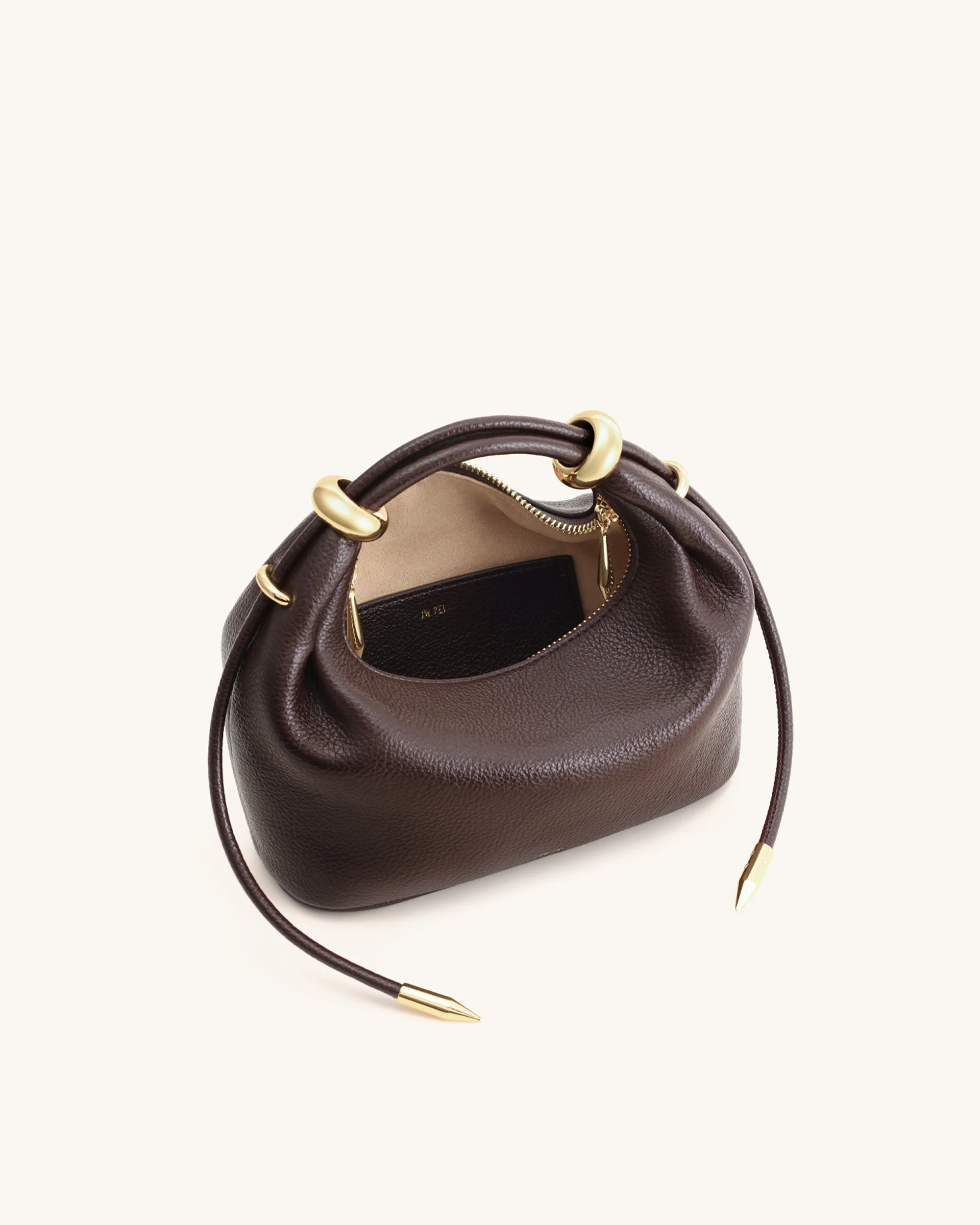 Ellie Metal Ring Embellished Top Handle Bag - Dark Brown - Image 6