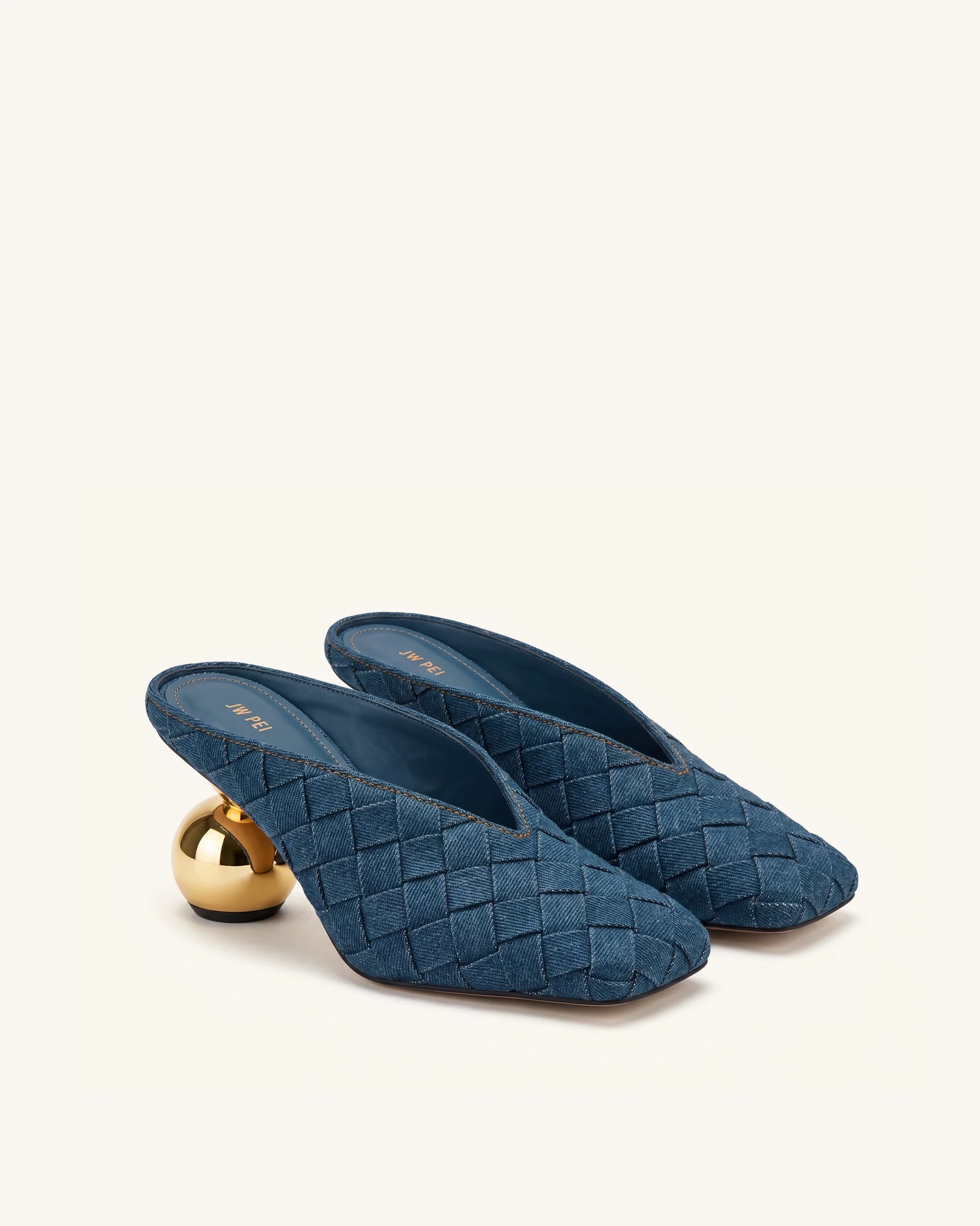 Ellie Woven Square-Toe Mule Heels - Denim Blue - Image 2