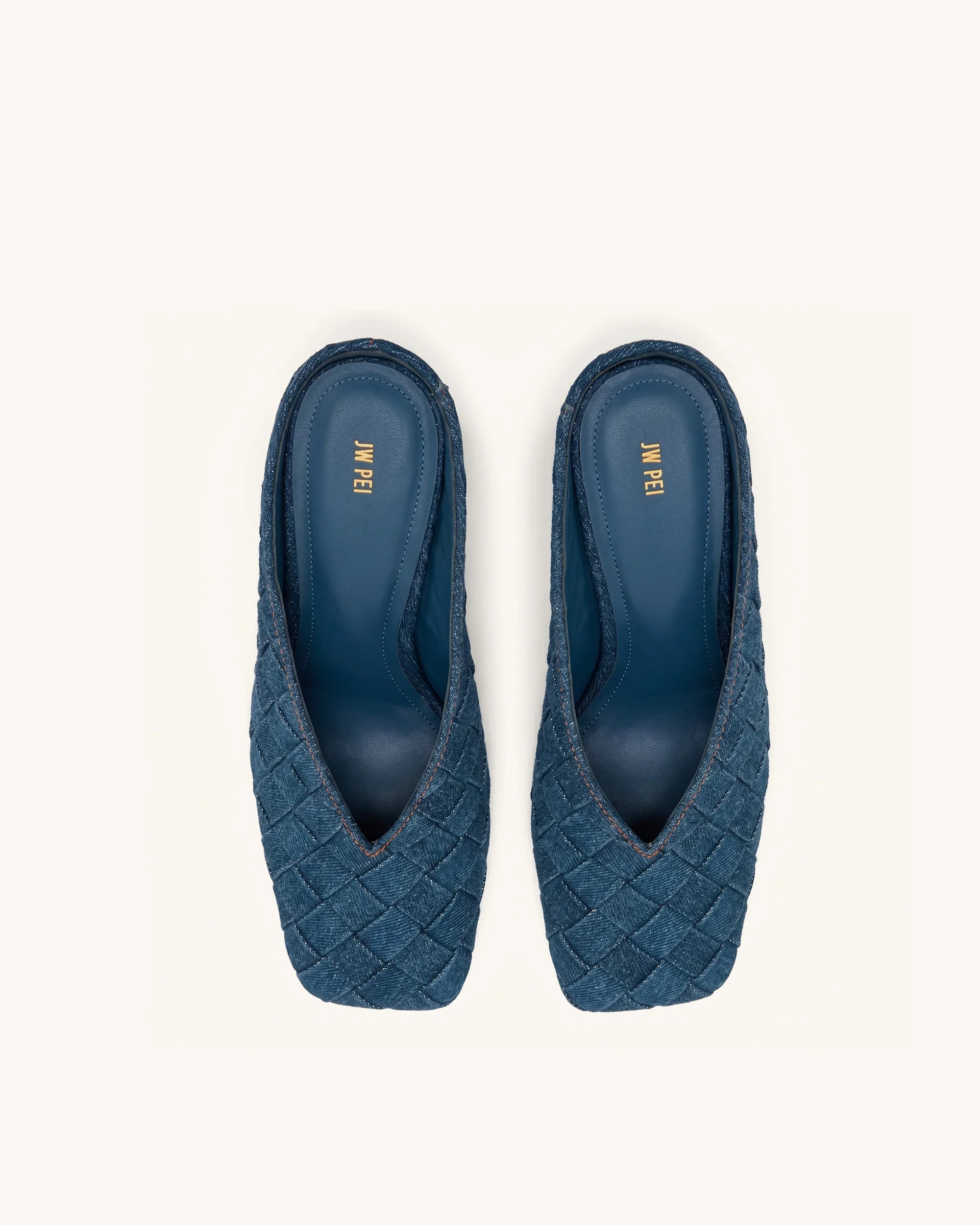 Ellie Woven Square-Toe Mule Heels - Denim Blue - Image 3