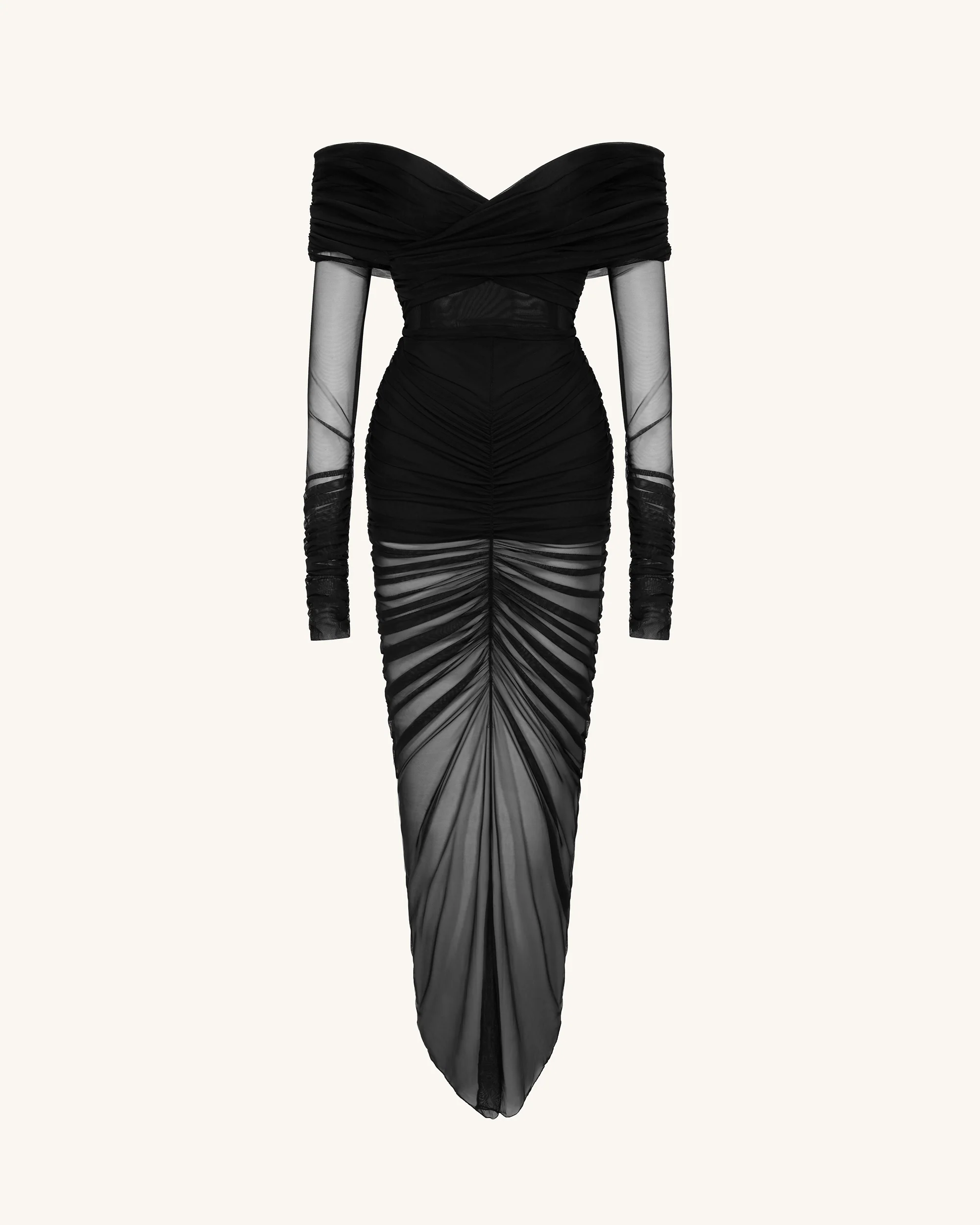 Emily Elegant Off-Shoulder Ruched Gown - Black - Image 2