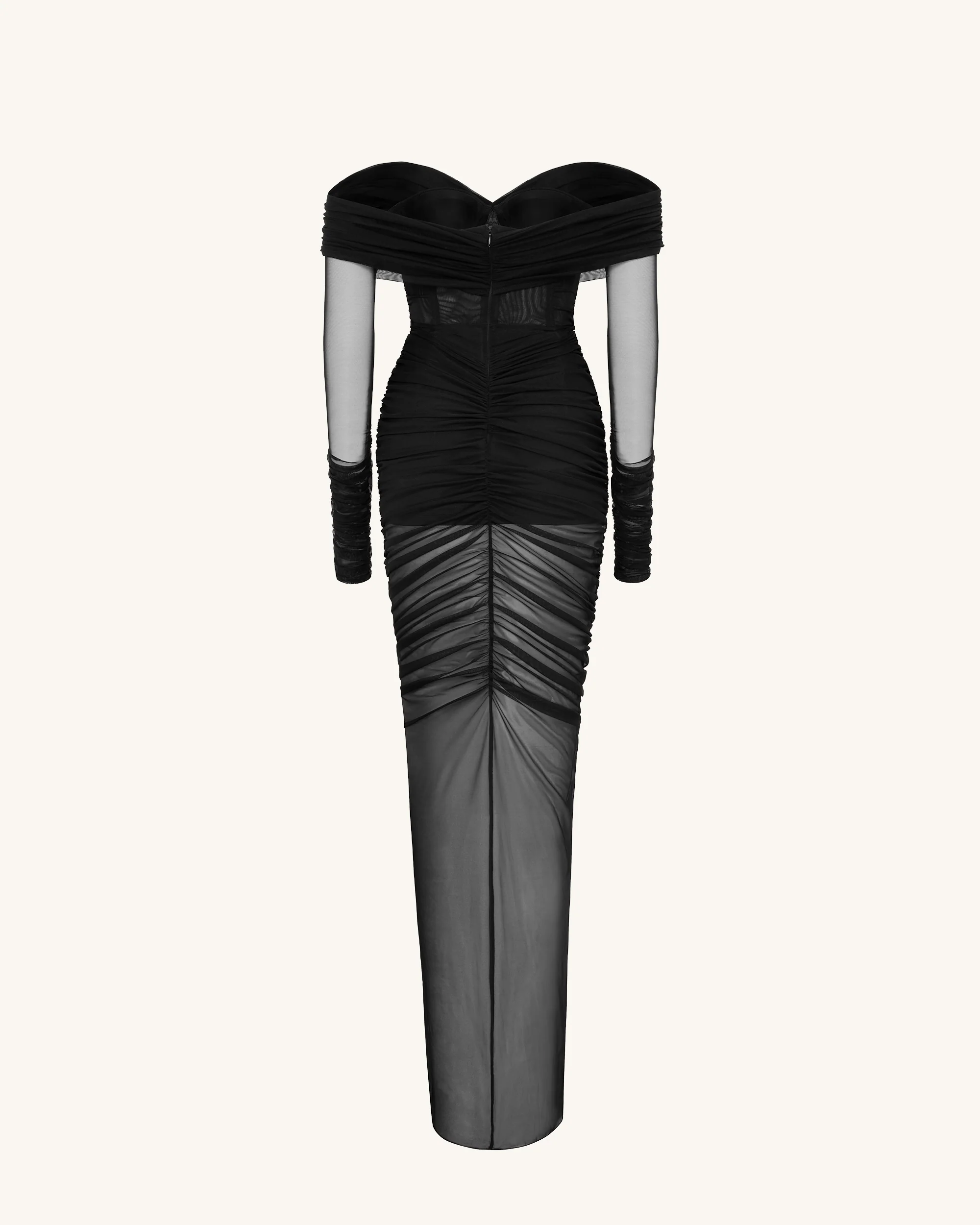 Emily Elegant Off-Shoulder Ruched Gown - Black - Image 4