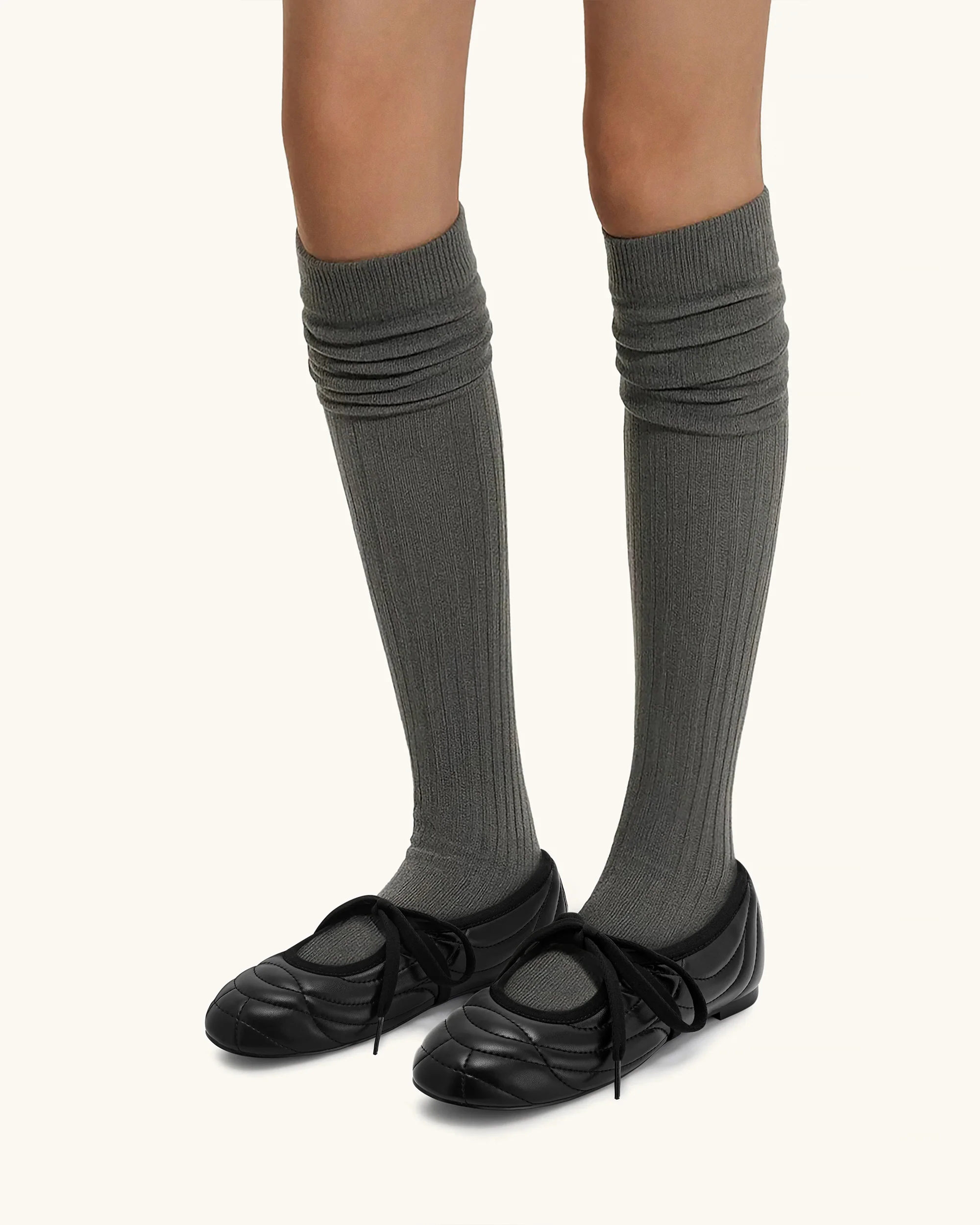 Erika Topstitching lace-up ballet Flats- Black - Image 2