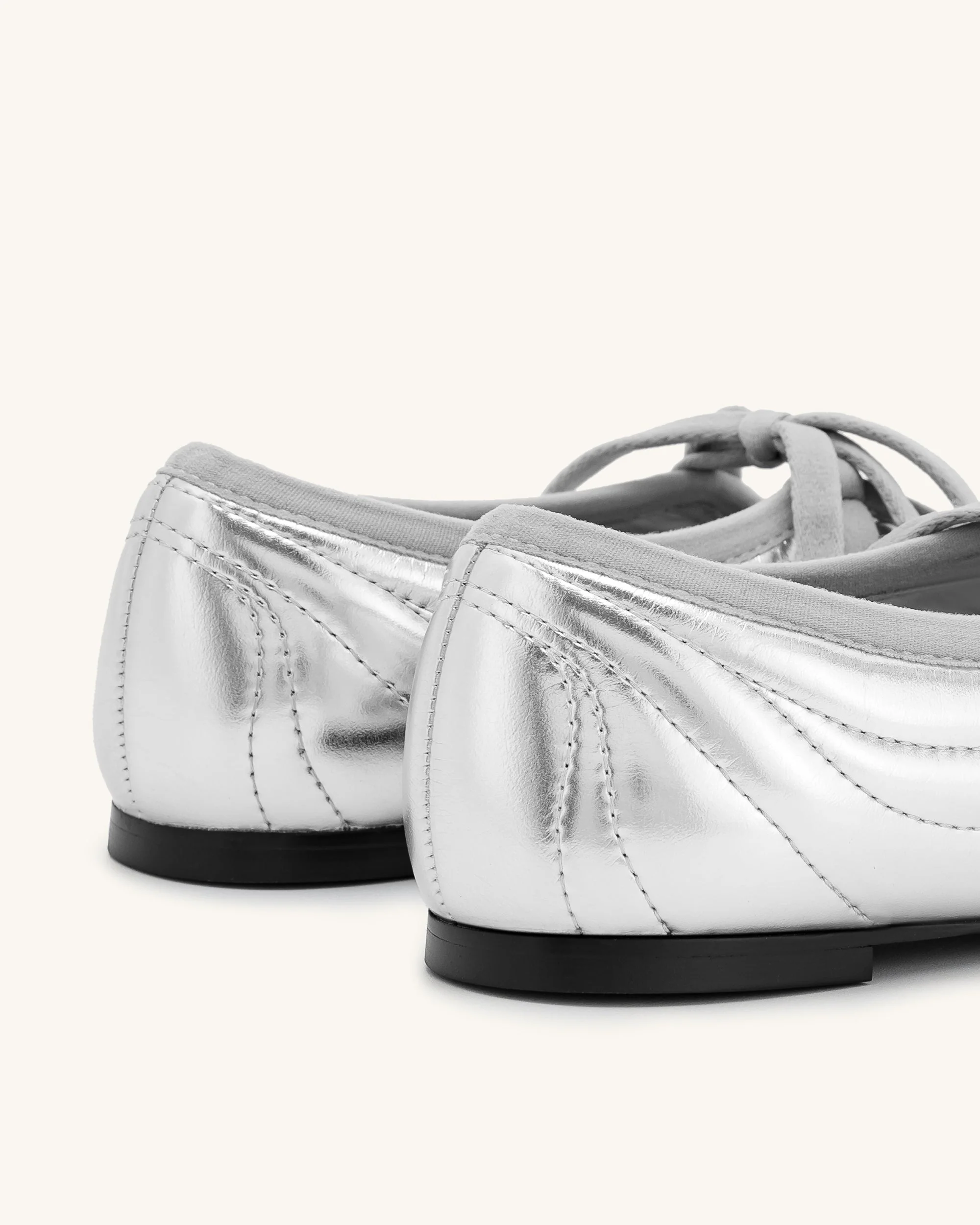 Erika Topstitching lace-up ballet Flats- Silver - Image 6