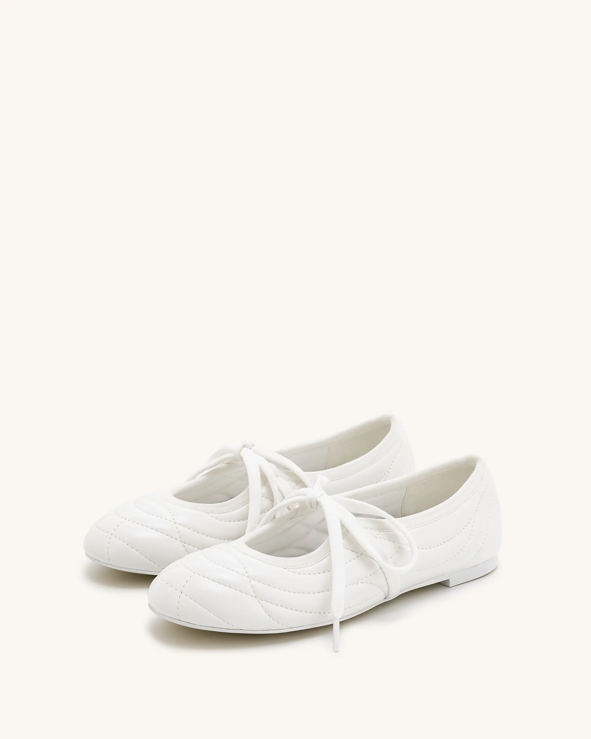 Erika Topstitching lace-up ballet Flats- White - Image 3