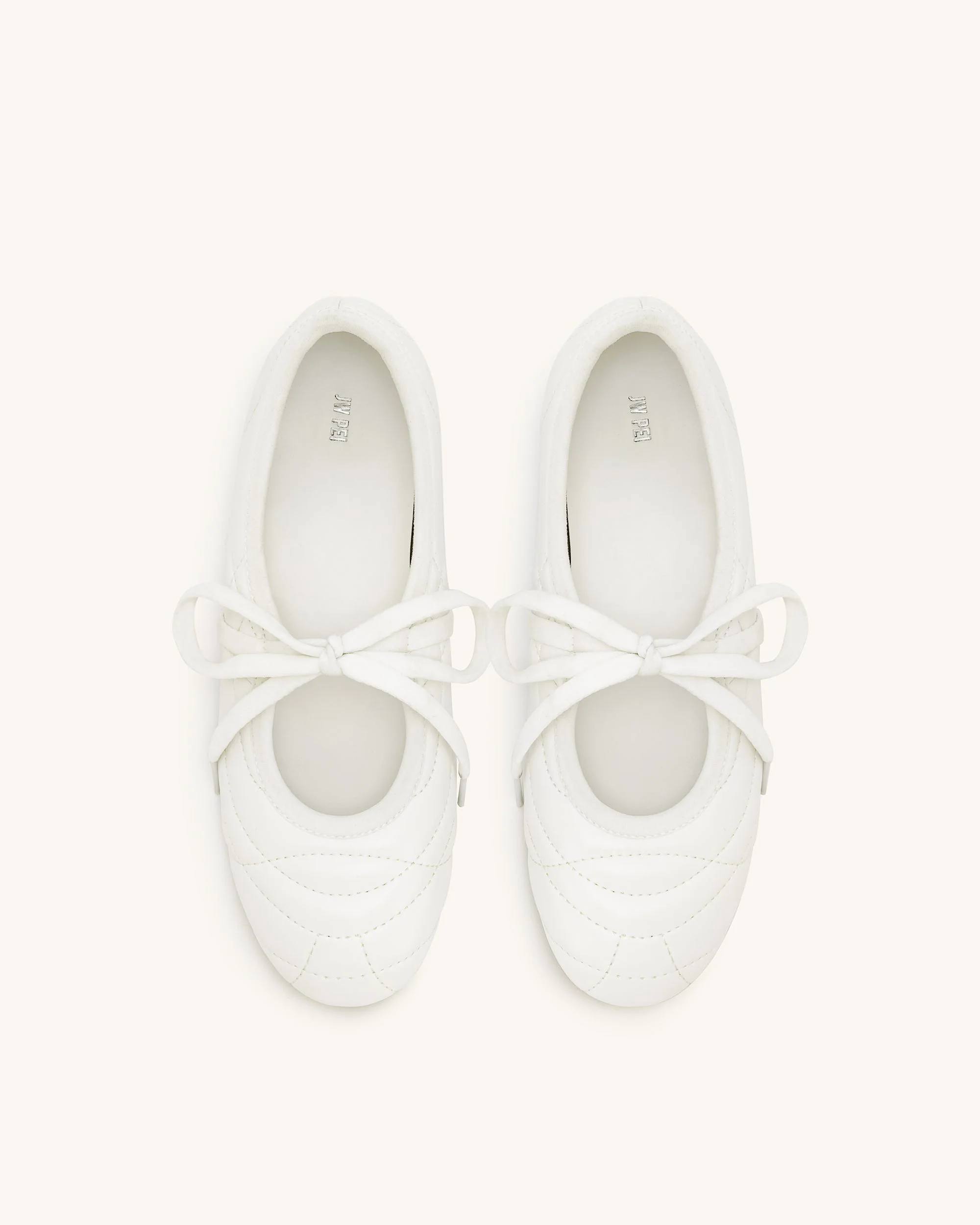 Erika Topstitching lace-up ballet Flats- White - Image 4