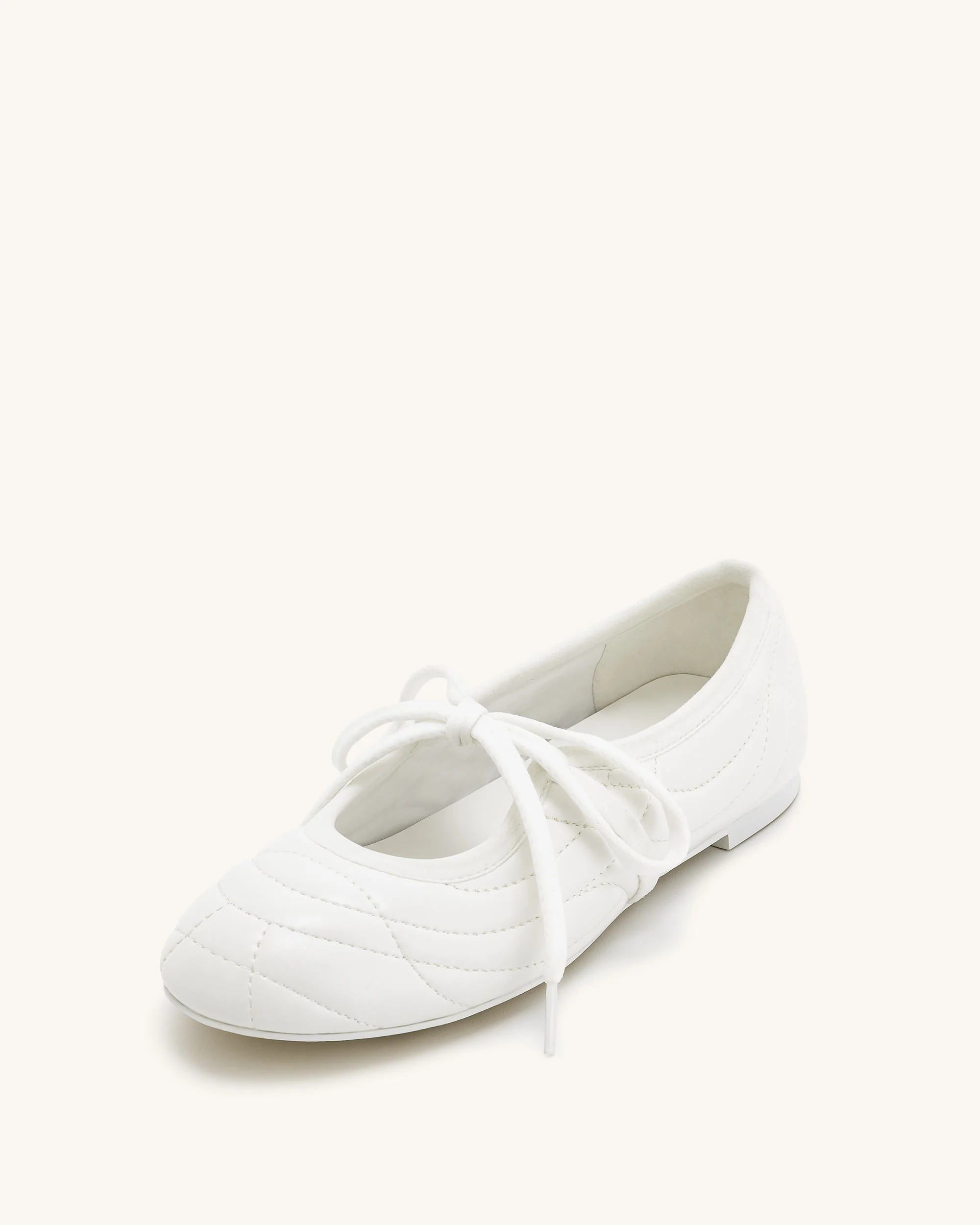 Erika Topstitching lace-up ballet Flats- White - Image 7