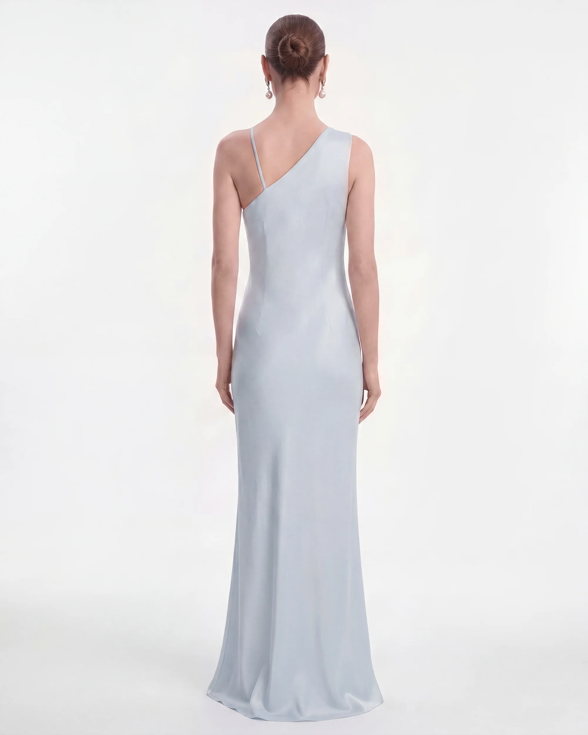 Floral Appliqué One Shoulder Maxi Dress - Light Blue - Image 2