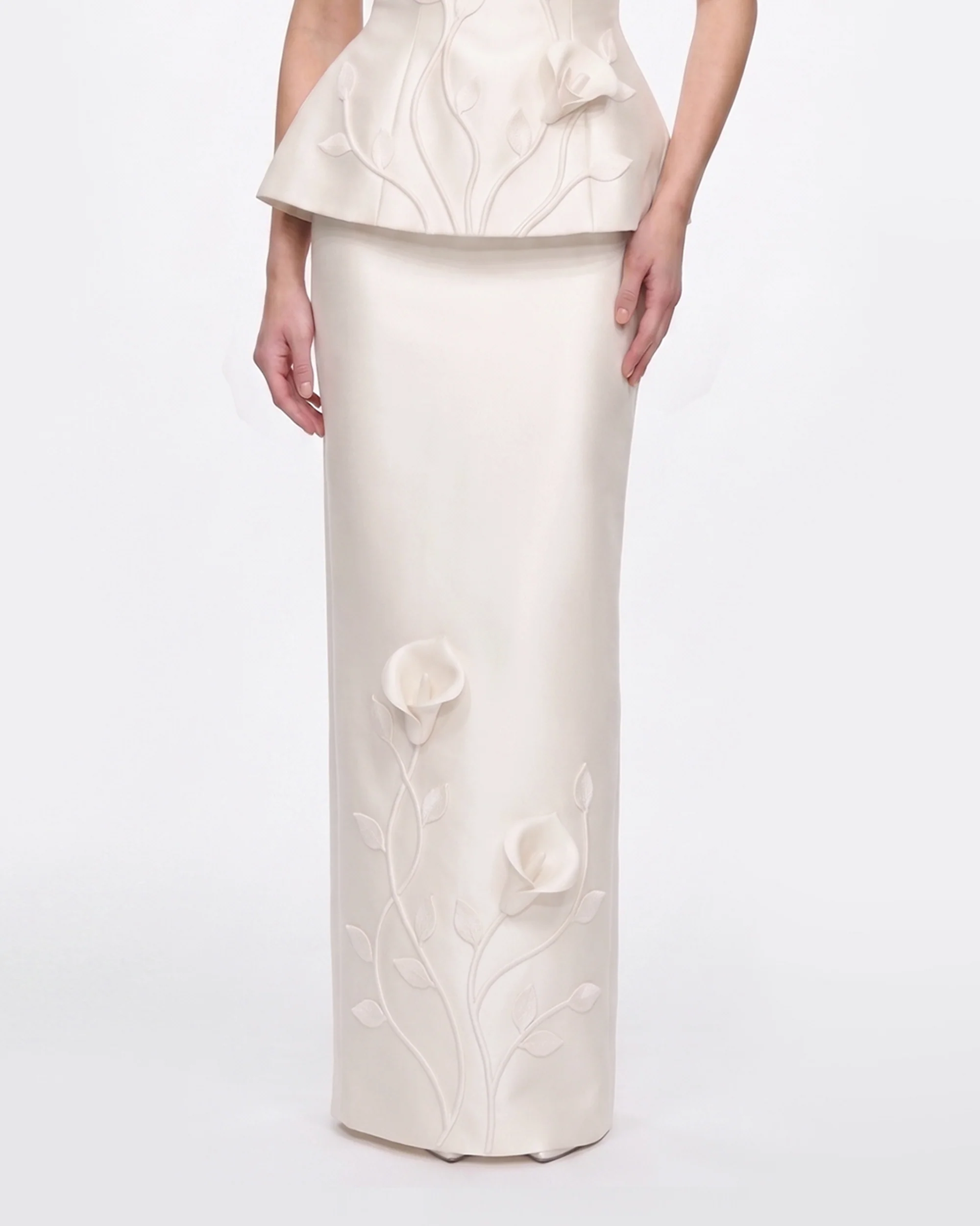 Floral Appliqué Vine Maxi Skirt - White - Image 2