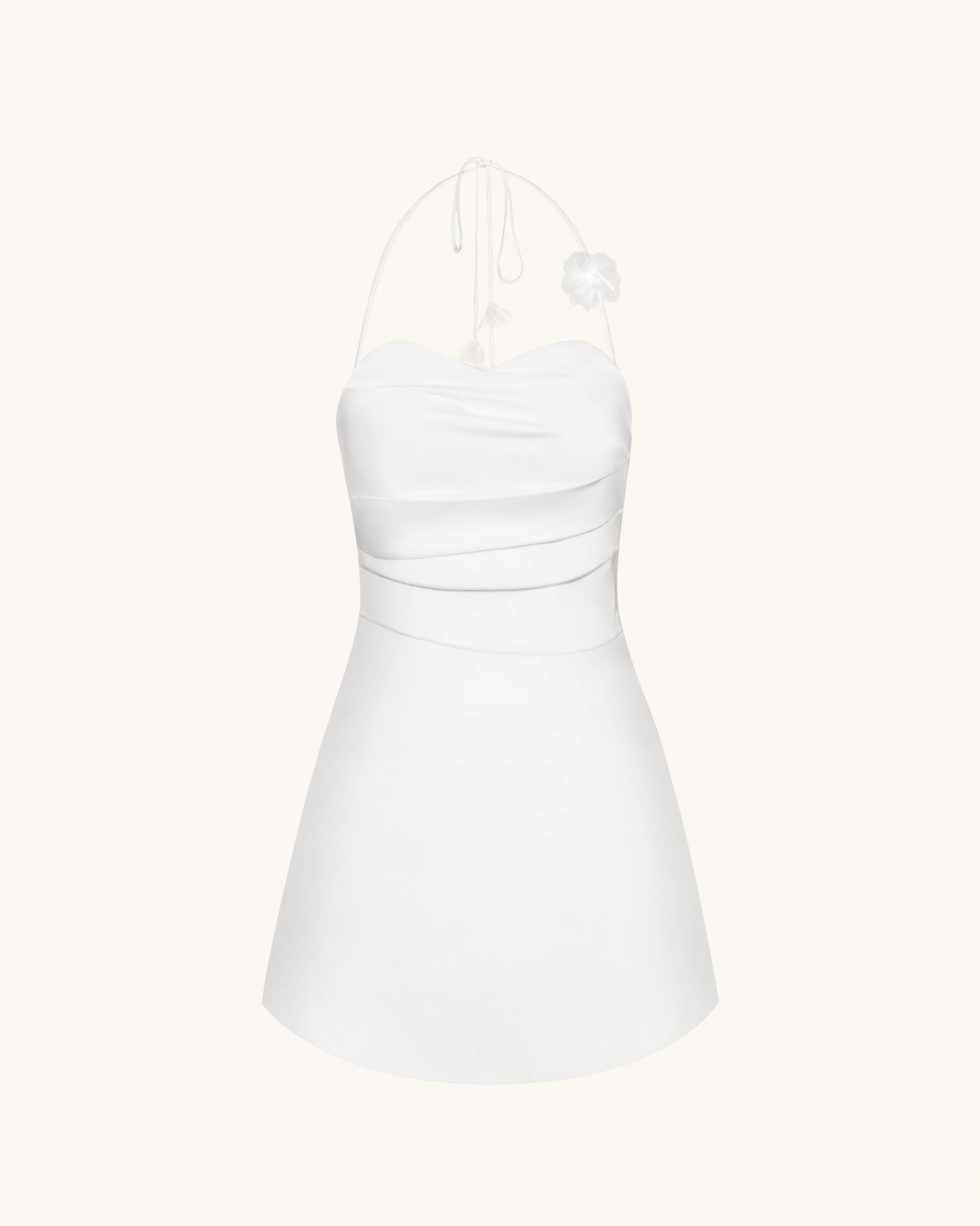 Floral Ruched Halter Mini Dress - White - Image 3
