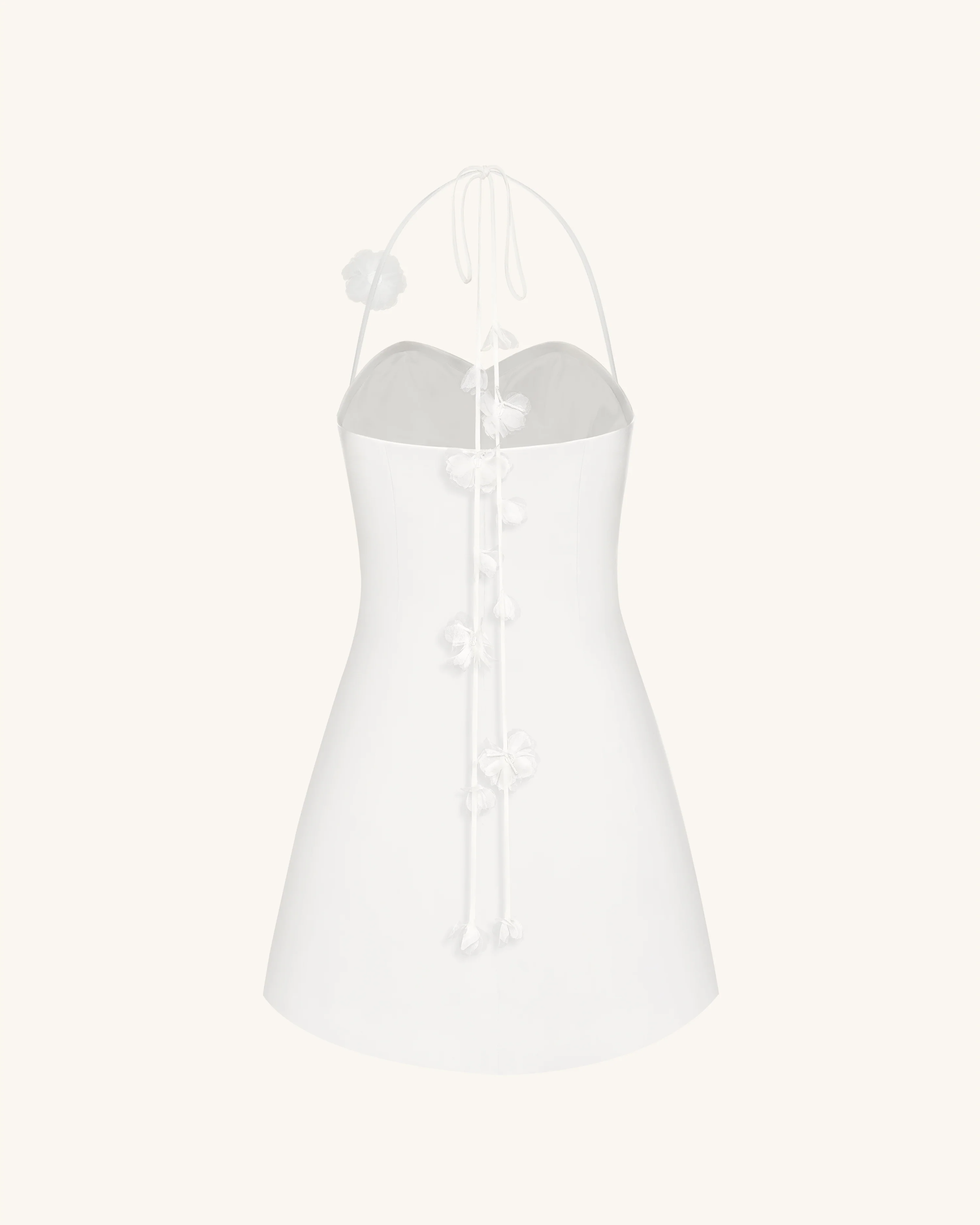 Floral Ruched Halter Mini Dress - White - Image 5