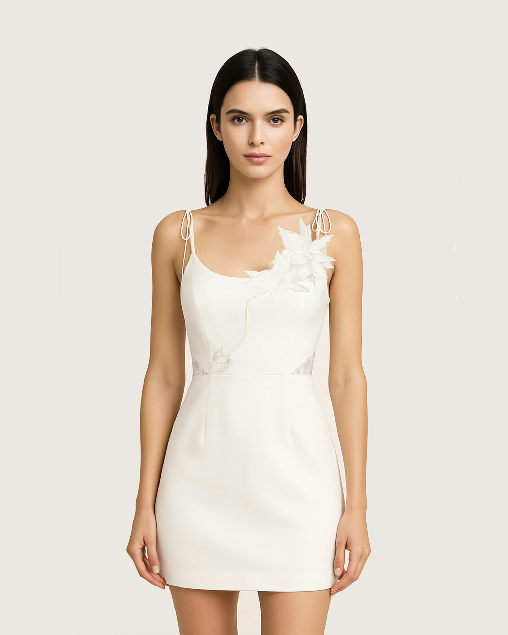 Floral Vine Tie Dress - White - Image 2