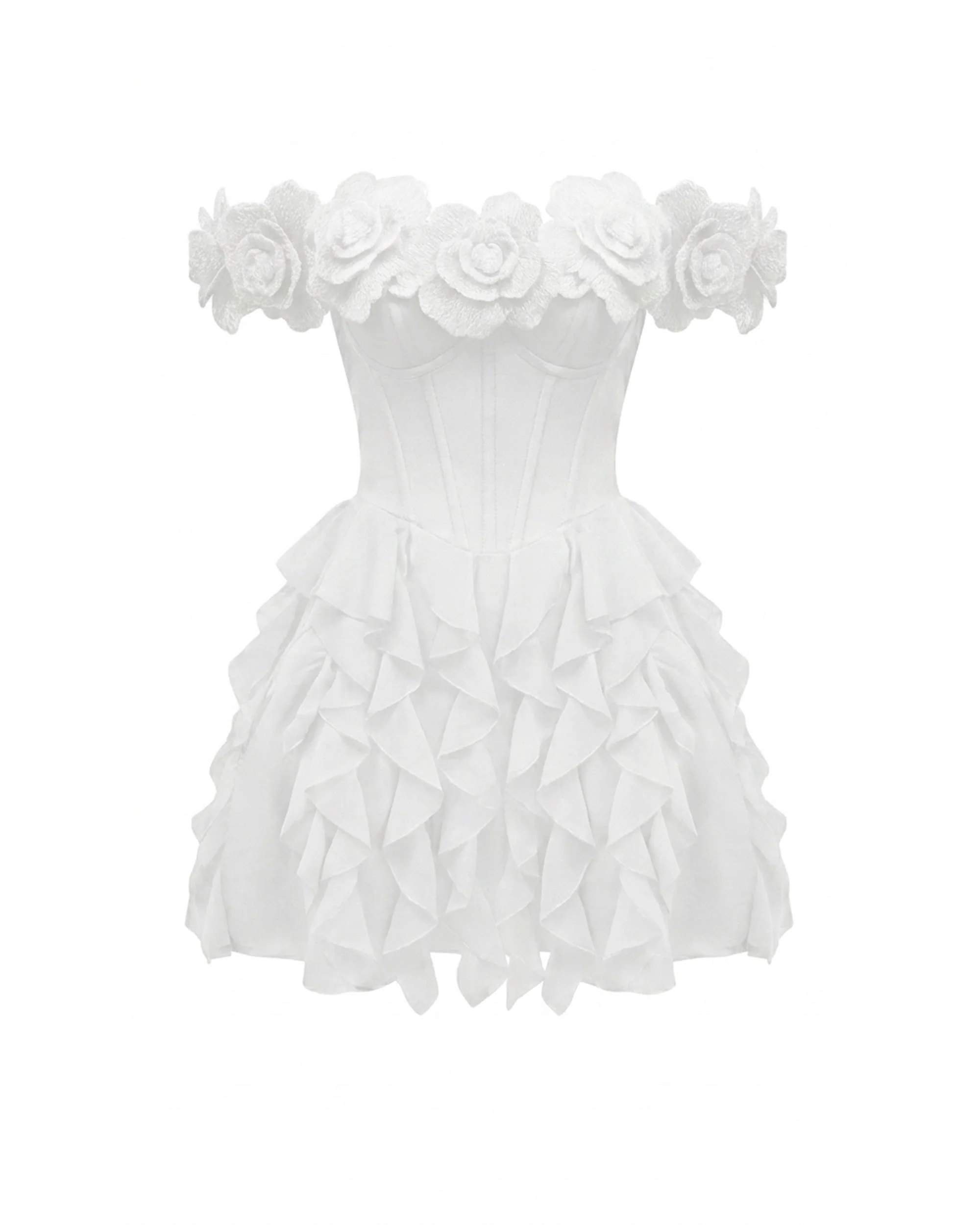 Flower Embroidered Off-Shoulder Corset Mini Dress - White - Image 2
