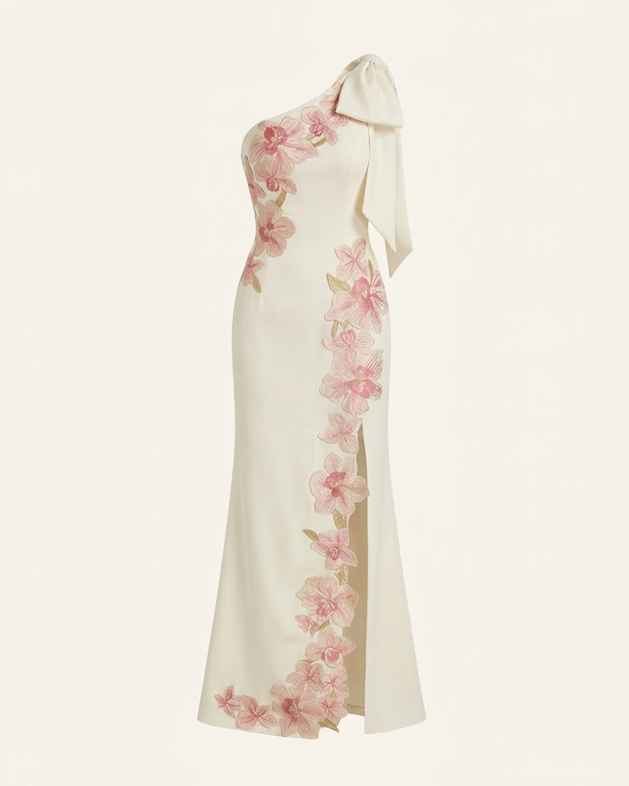 Flower Embroidered One-Shoulder Maxi Dress - Ivory - Image 2
