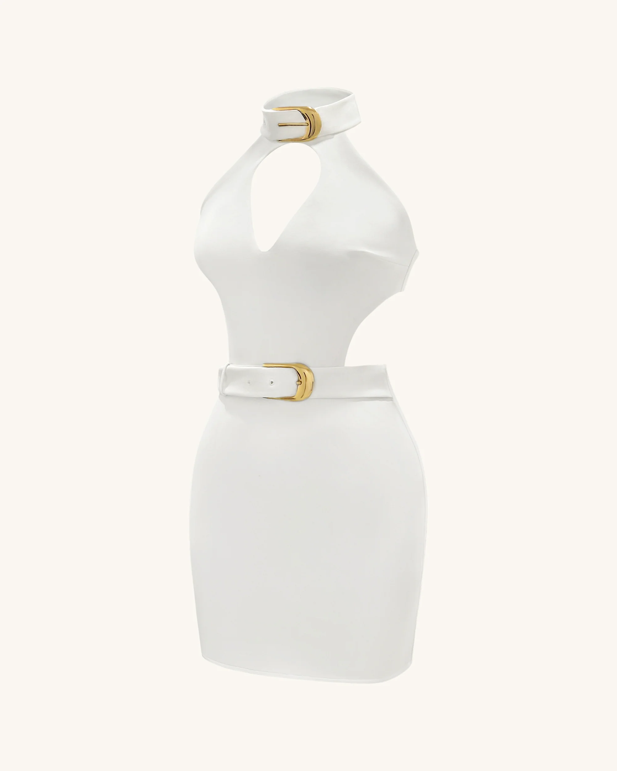 Gabriella Belted Cutout Halter Mini Dress - Ivory - Image 3
