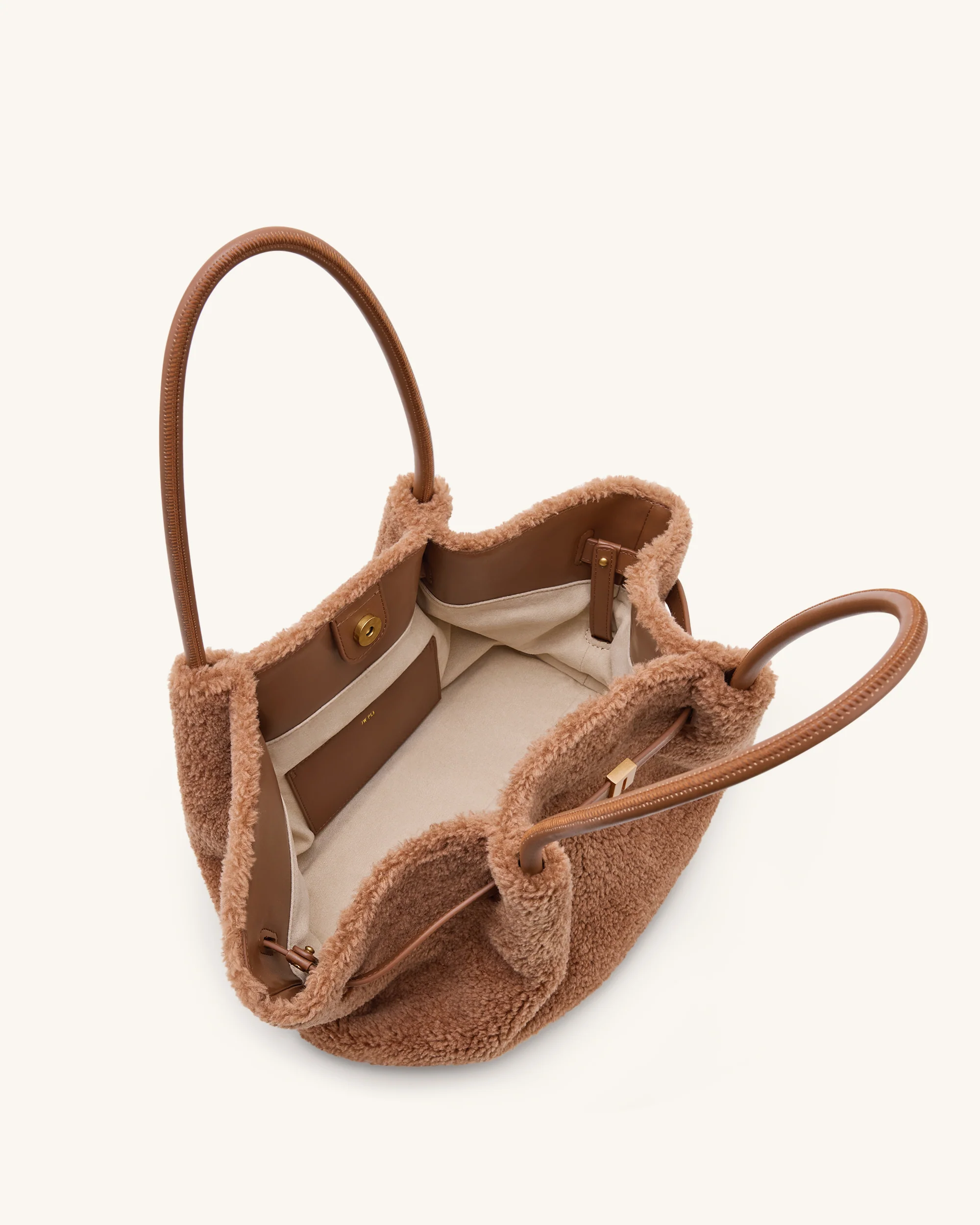 Hana Medium Faux Fur Tote Bag - Coffee Brown - Image 5