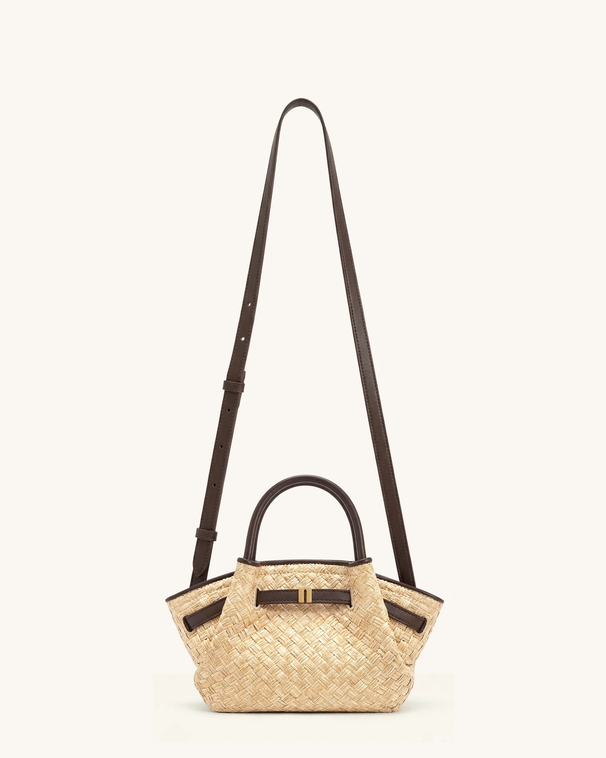 Hana Mini Faux Straw Tote Bag - Brown - Image 2