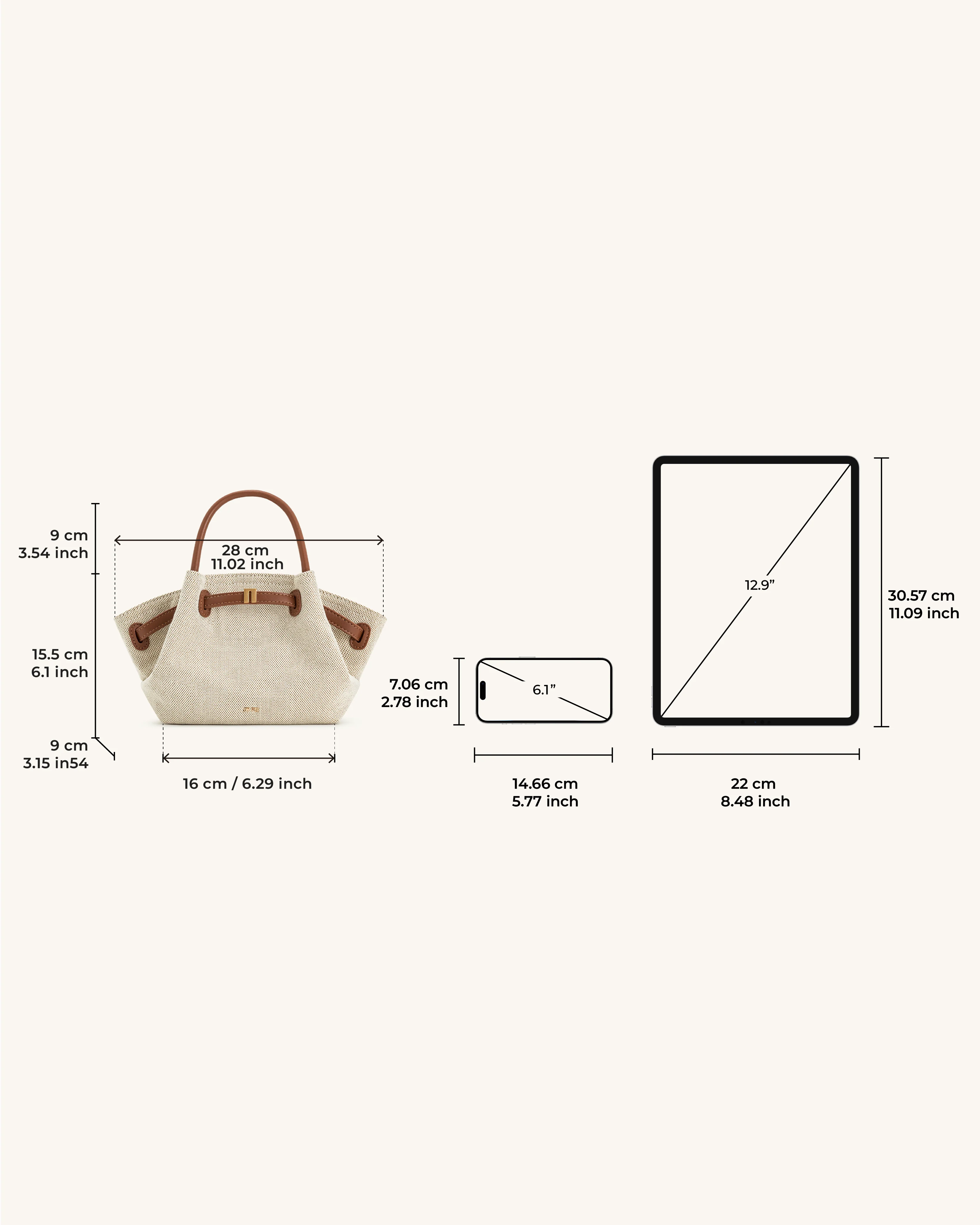 Hana Mini Tote Bag - Brown Canvas - Image 7