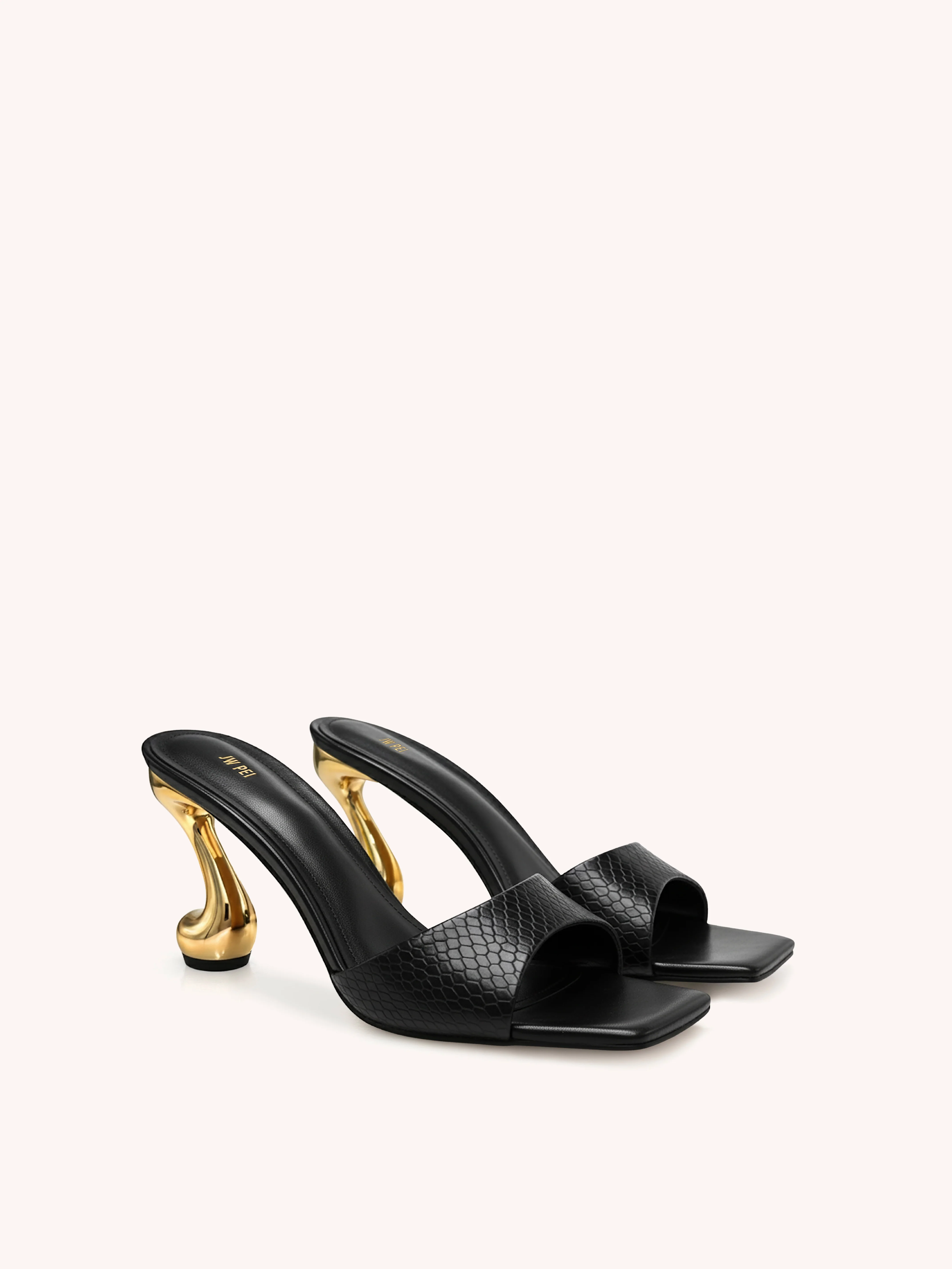 Hannah Faux Snakeskin Heel Mules - Black - Image 2