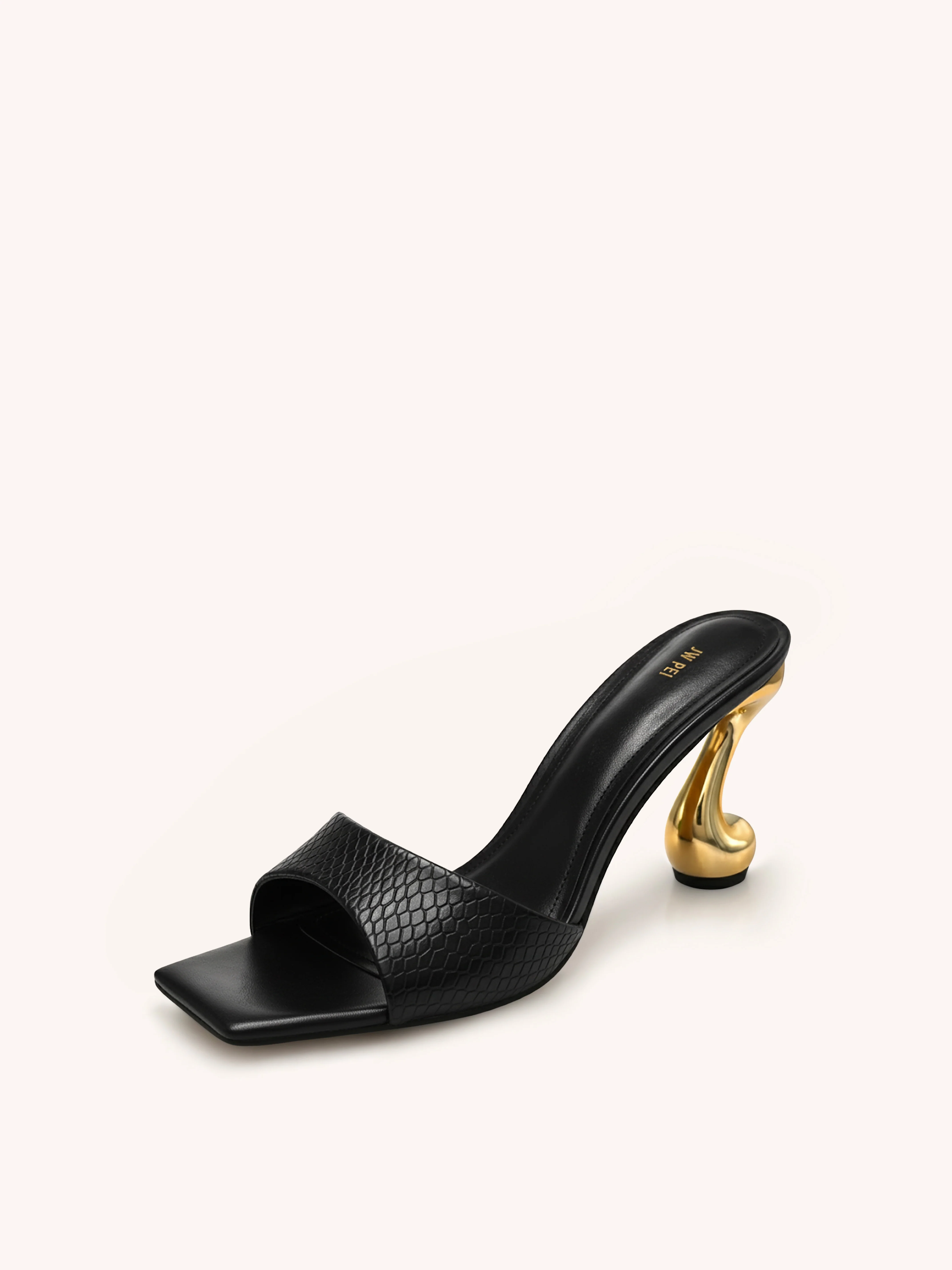 Hannah Faux Snakeskin Heel Mules - Black - Image 3