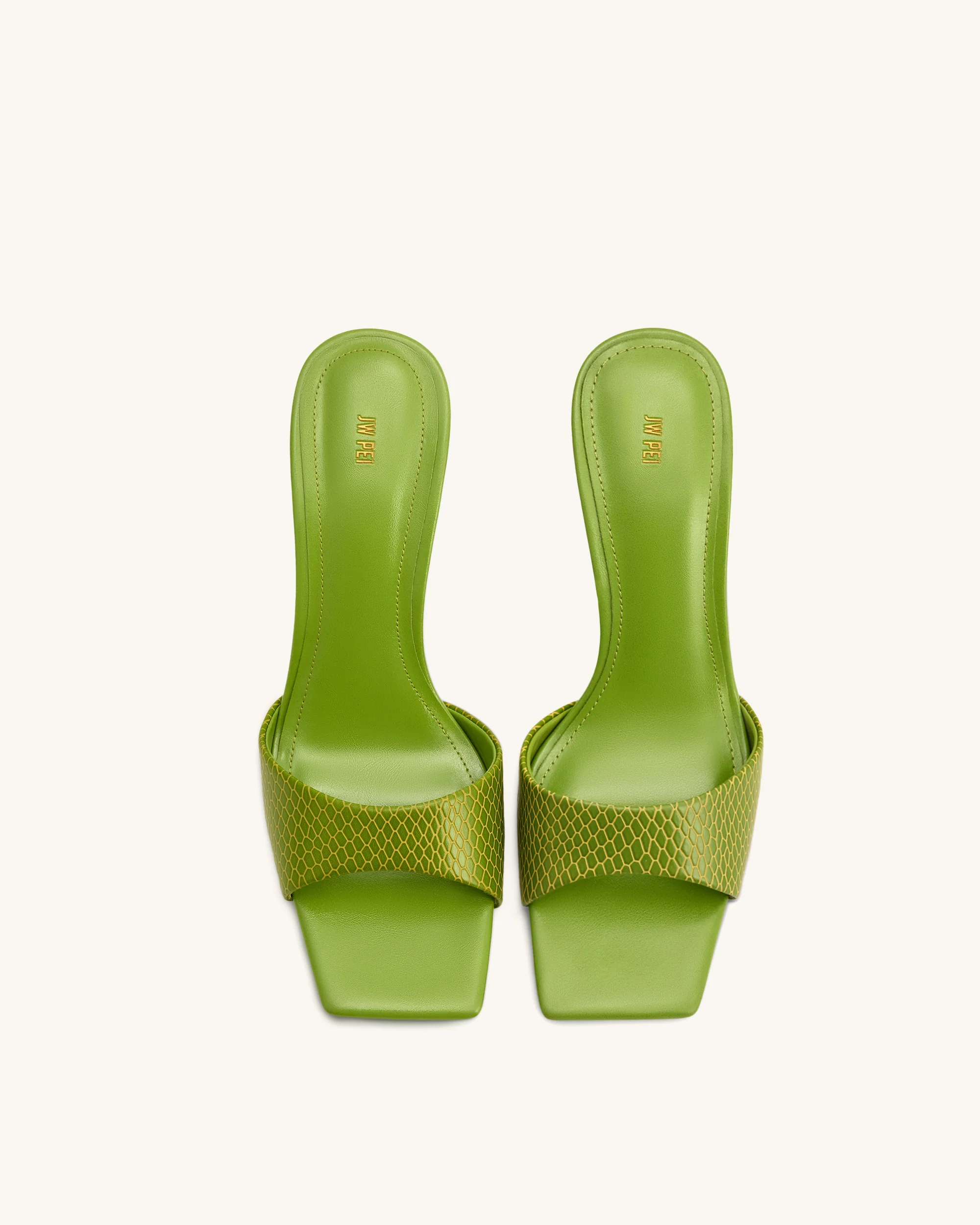 Hannah Snakeskin Heel Mules - Green - Image 3