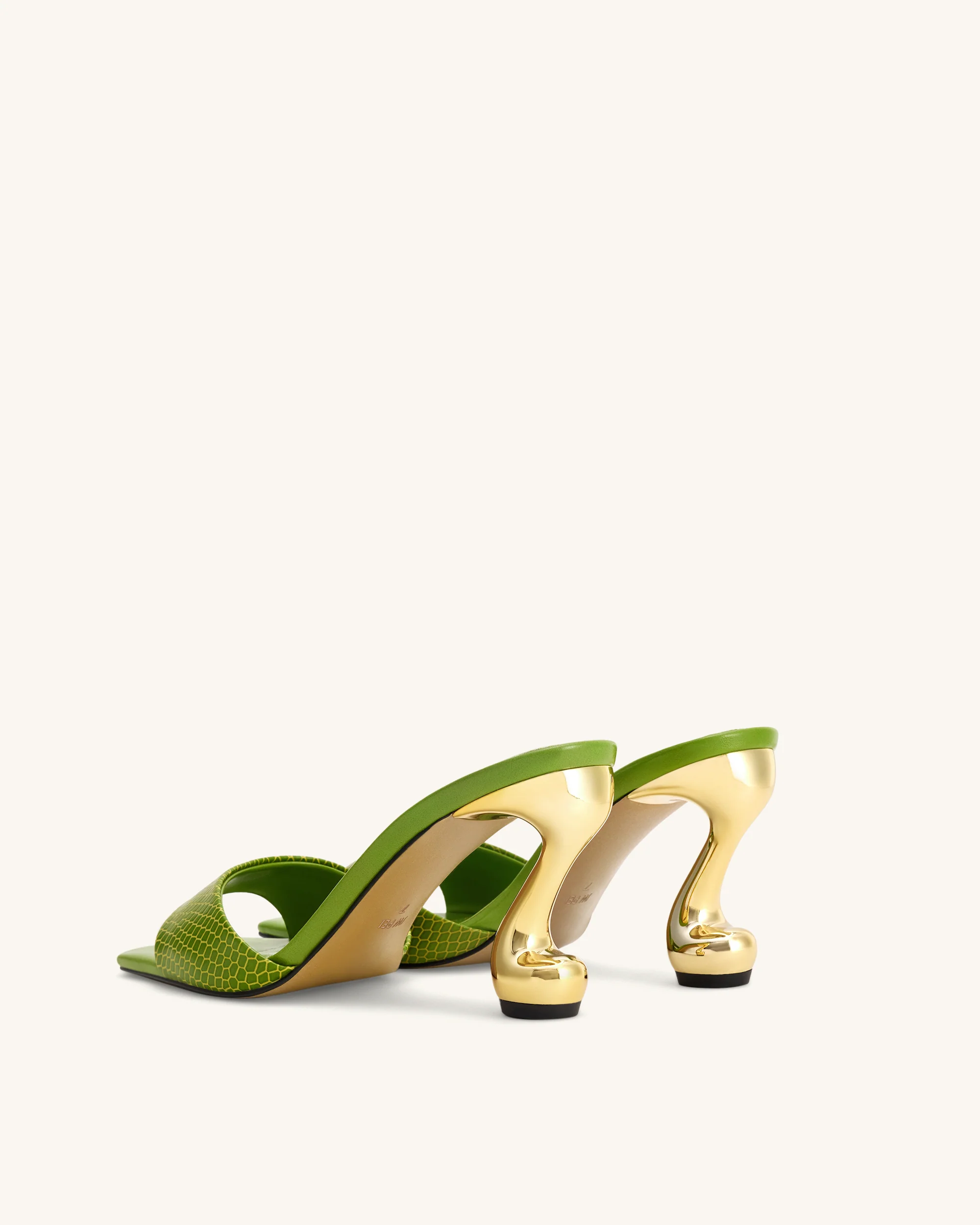Hannah Snakeskin Heel Mules - Green - Image 4