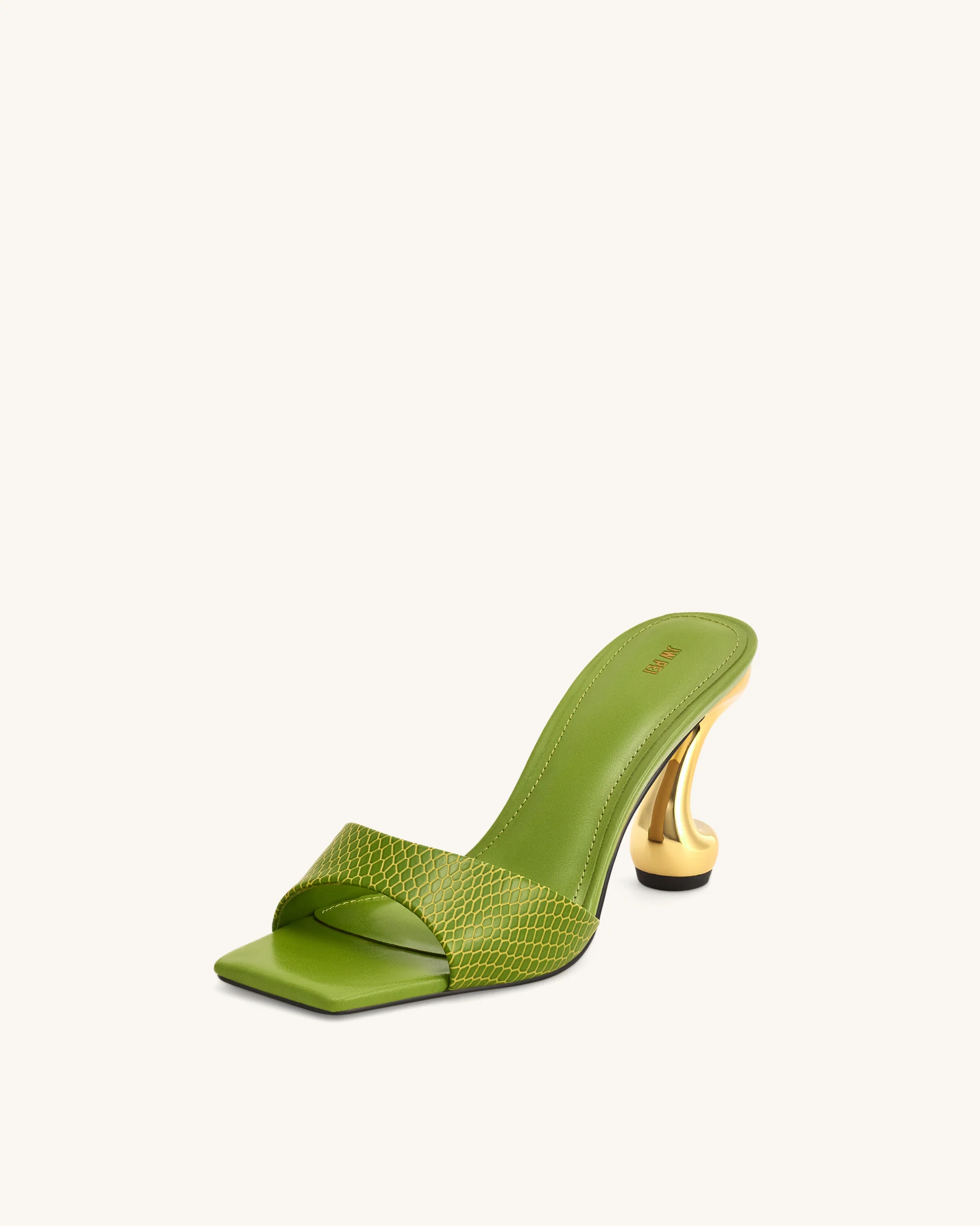Hannah Snakeskin Heel Mules - Green - Image 6