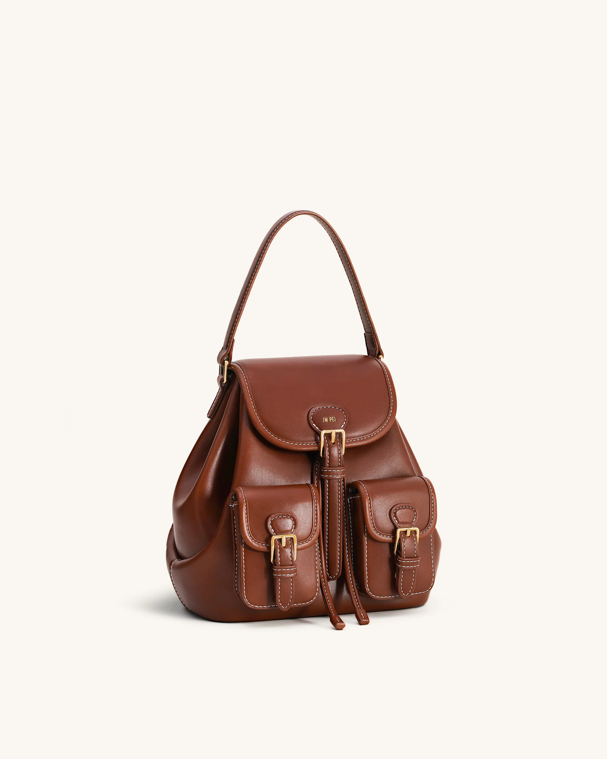 Harper Buckle Pocket Backpack - Dark Brown - Image 2