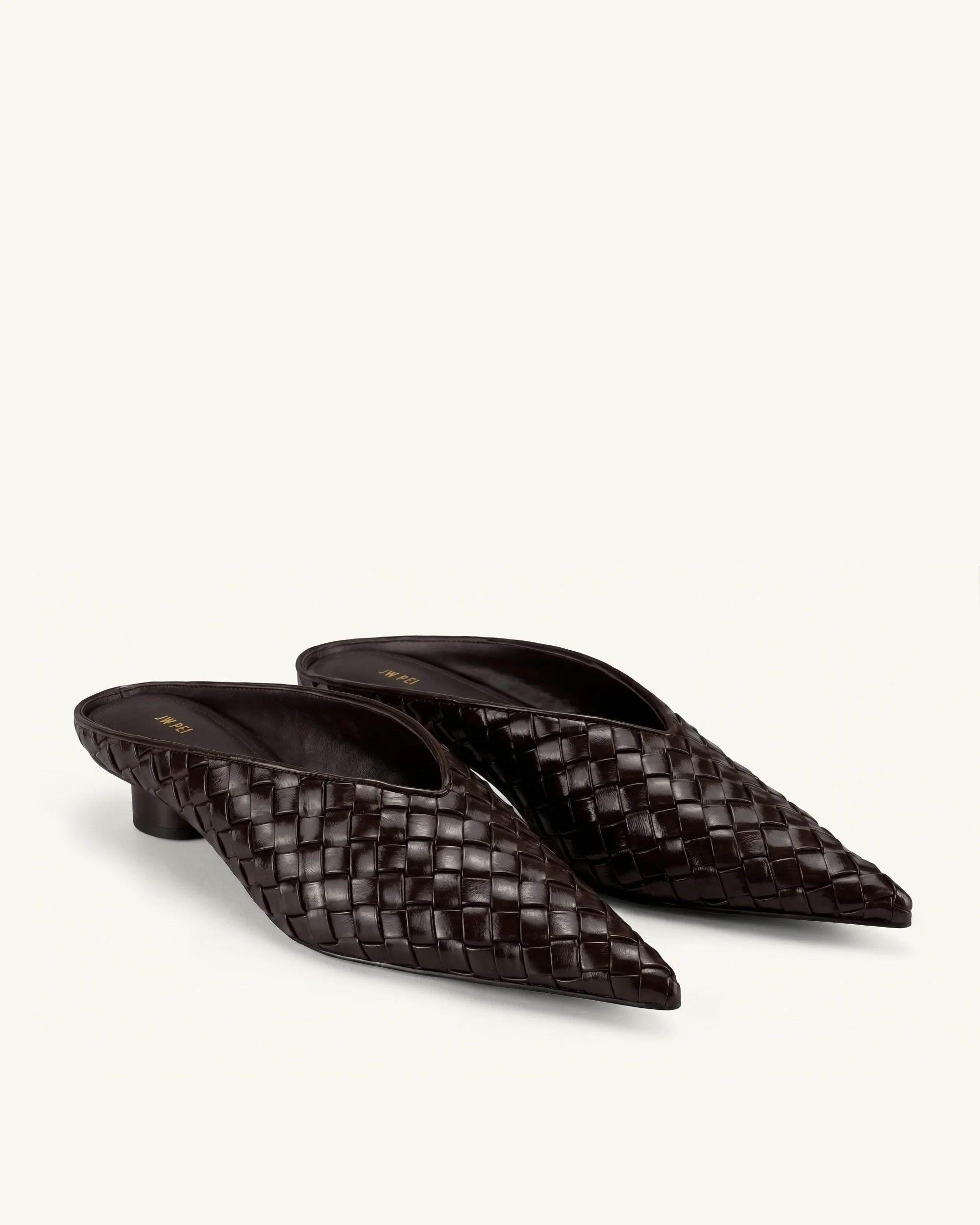 Helena Woven Textured Pointed Toe Mules - Burgundy - Image 2