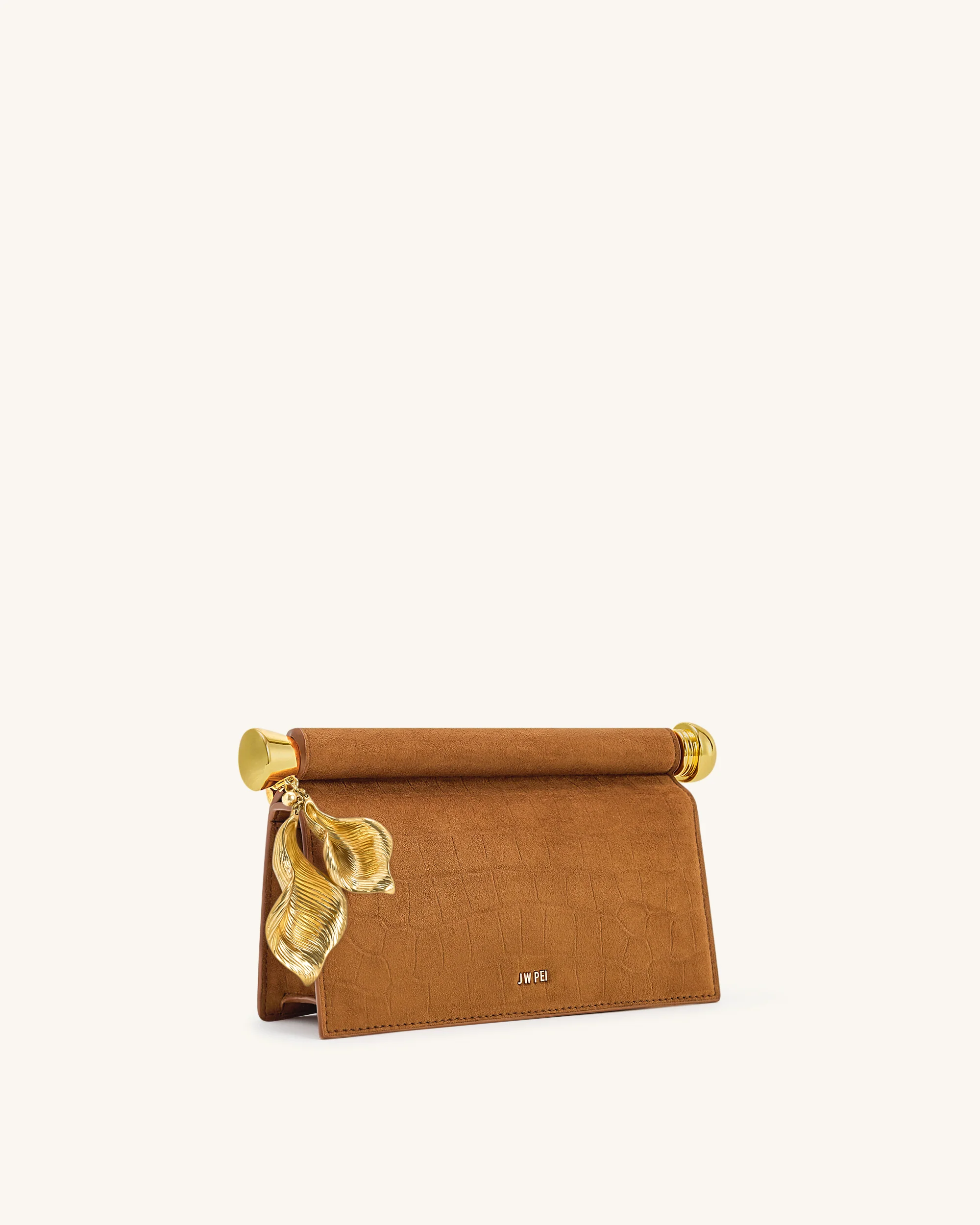 Holly Faux Suede Metal Pendant Embellished Clutch - Brown - Image 2