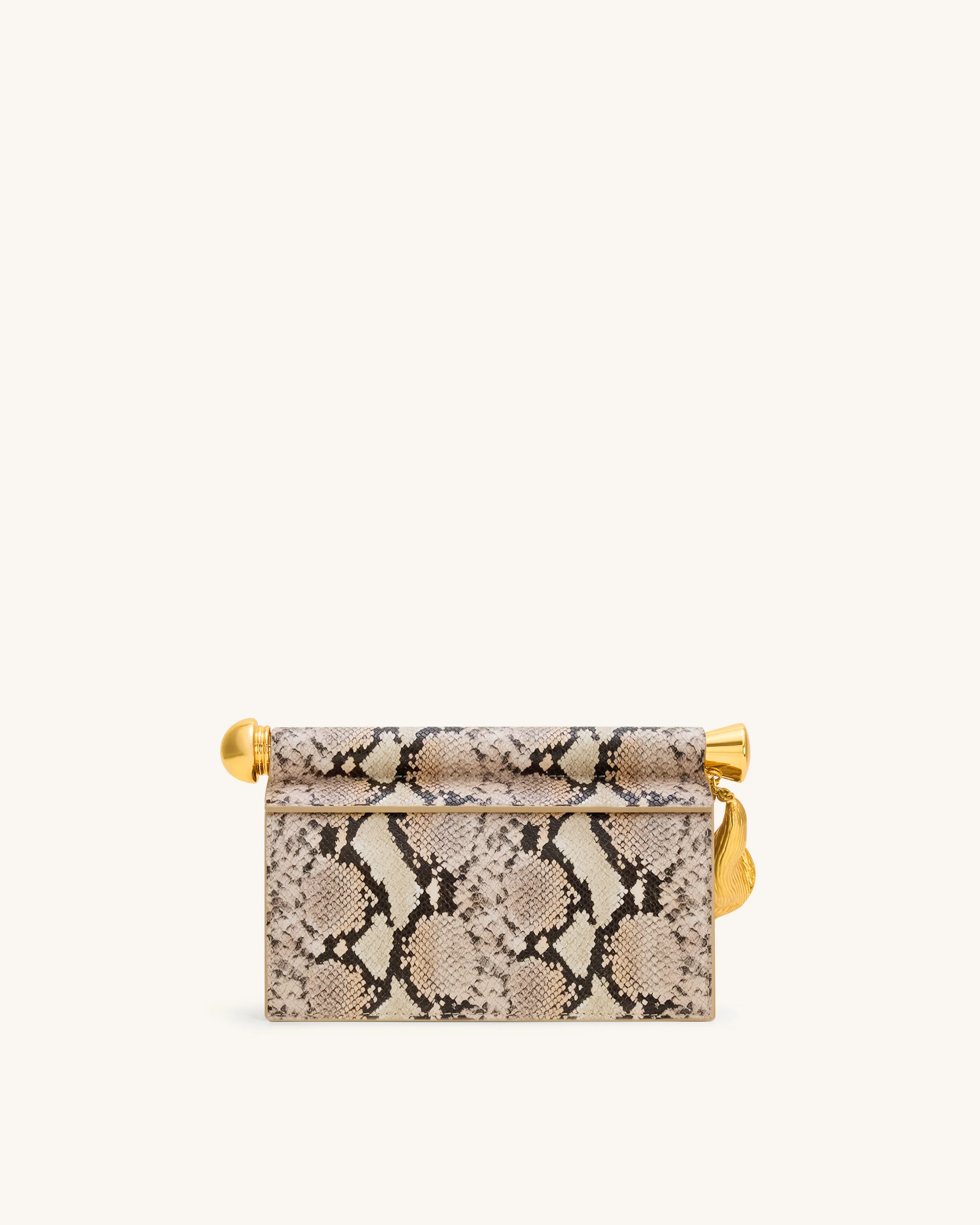 Holly Metal Pendant Embellished Snakeskin Clutch - Apricot - Image 3