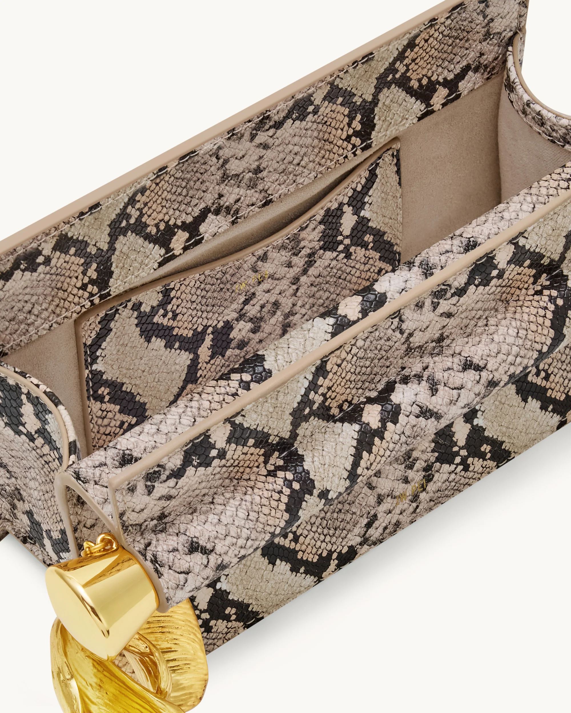 Holly Metal Pendant Embellished Snakeskin Clutch - Apricot - Image 4