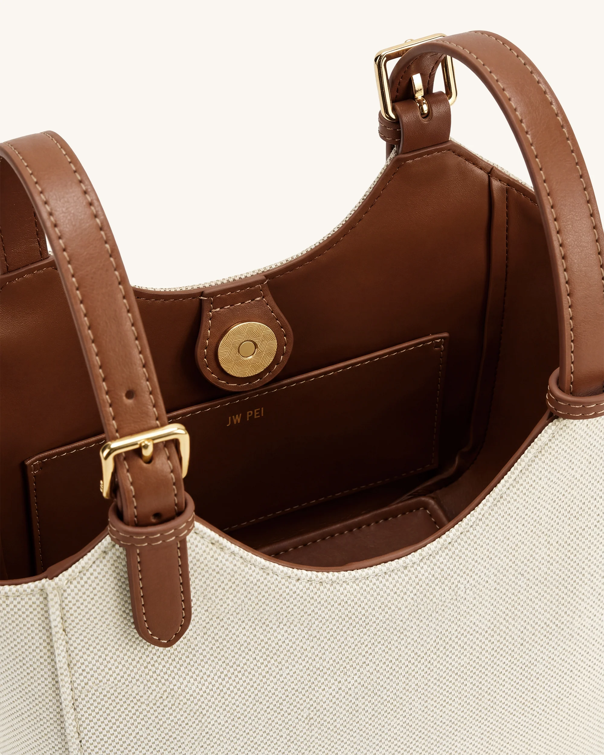 Ines Padlock Tote Bag - Brown Canvas - Image 7