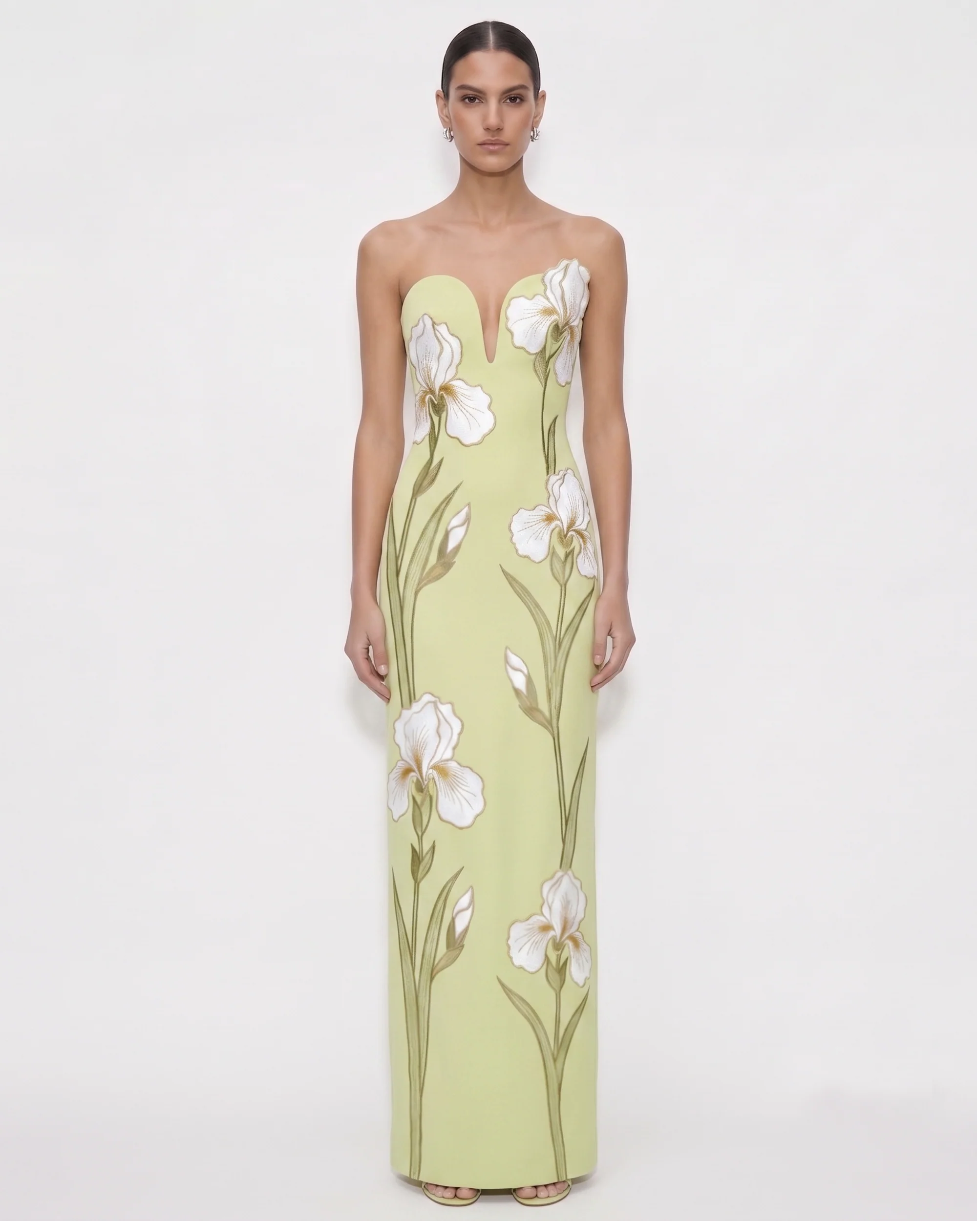Iris Embroidered
Notch Neck Strapless Maxi Dress
- Light Green