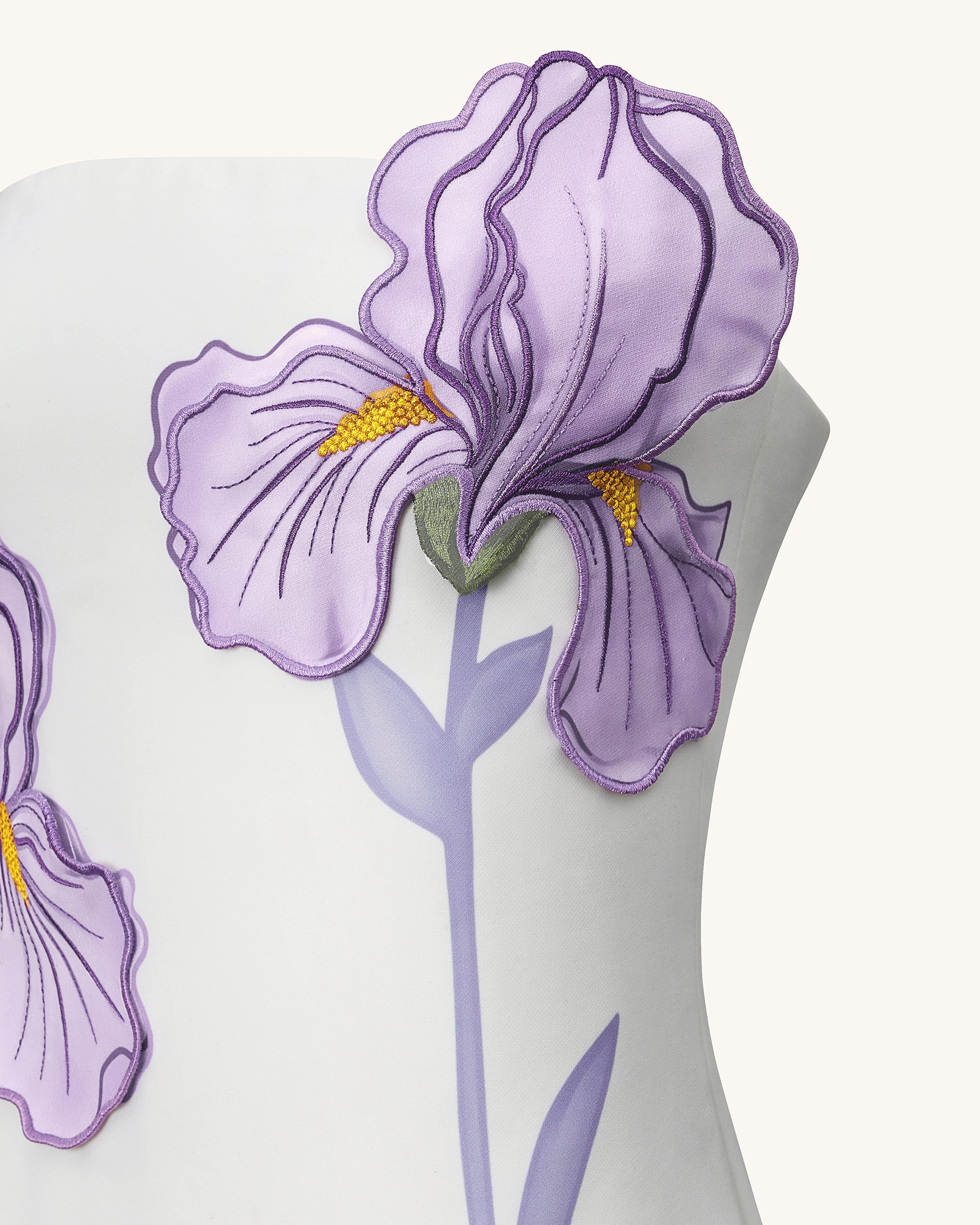 Iris Floral Print Strapless Dress - White - Image 5