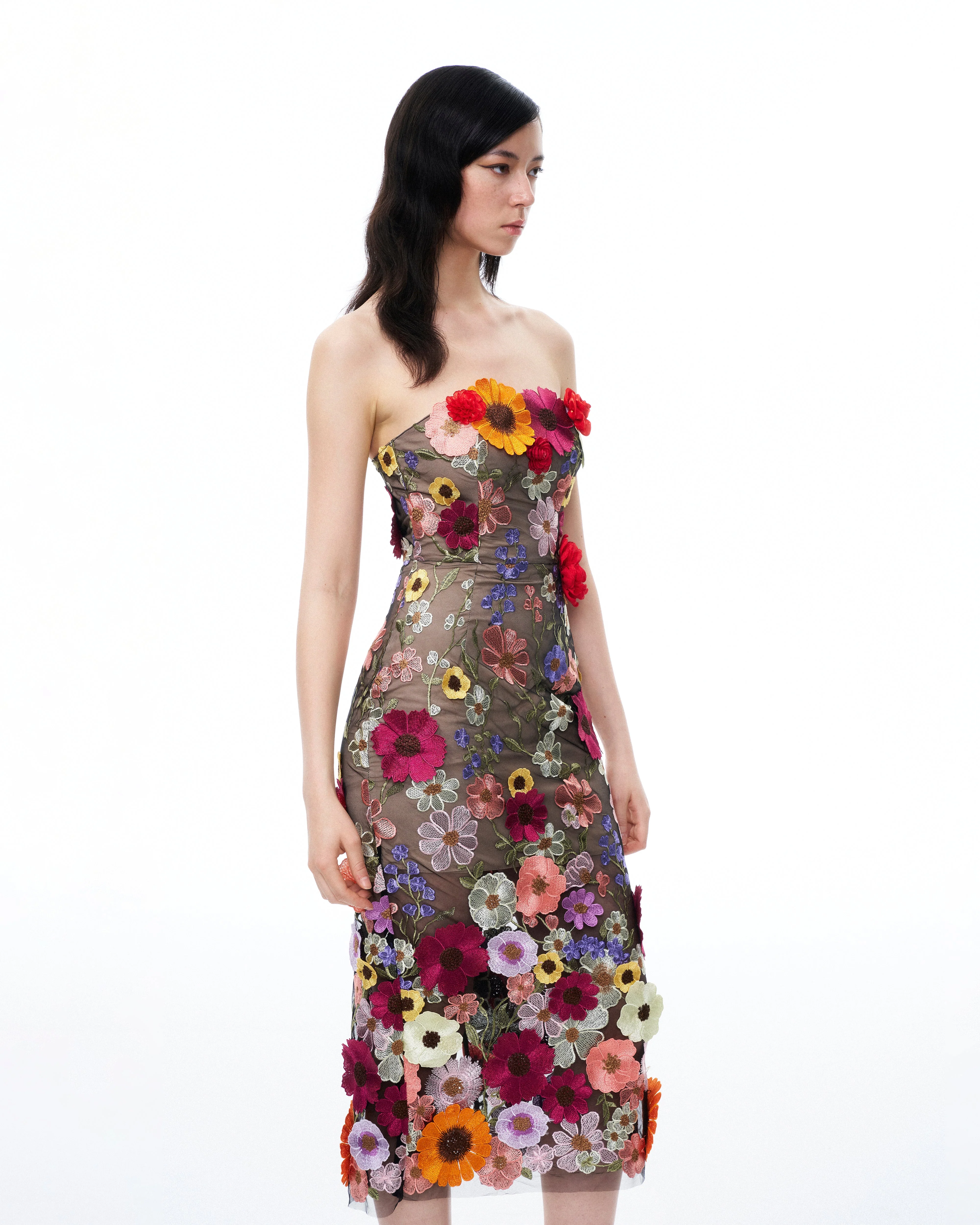 Isolde 3D Floral Embroidered Maxi Dress - Black Multi - Image 5