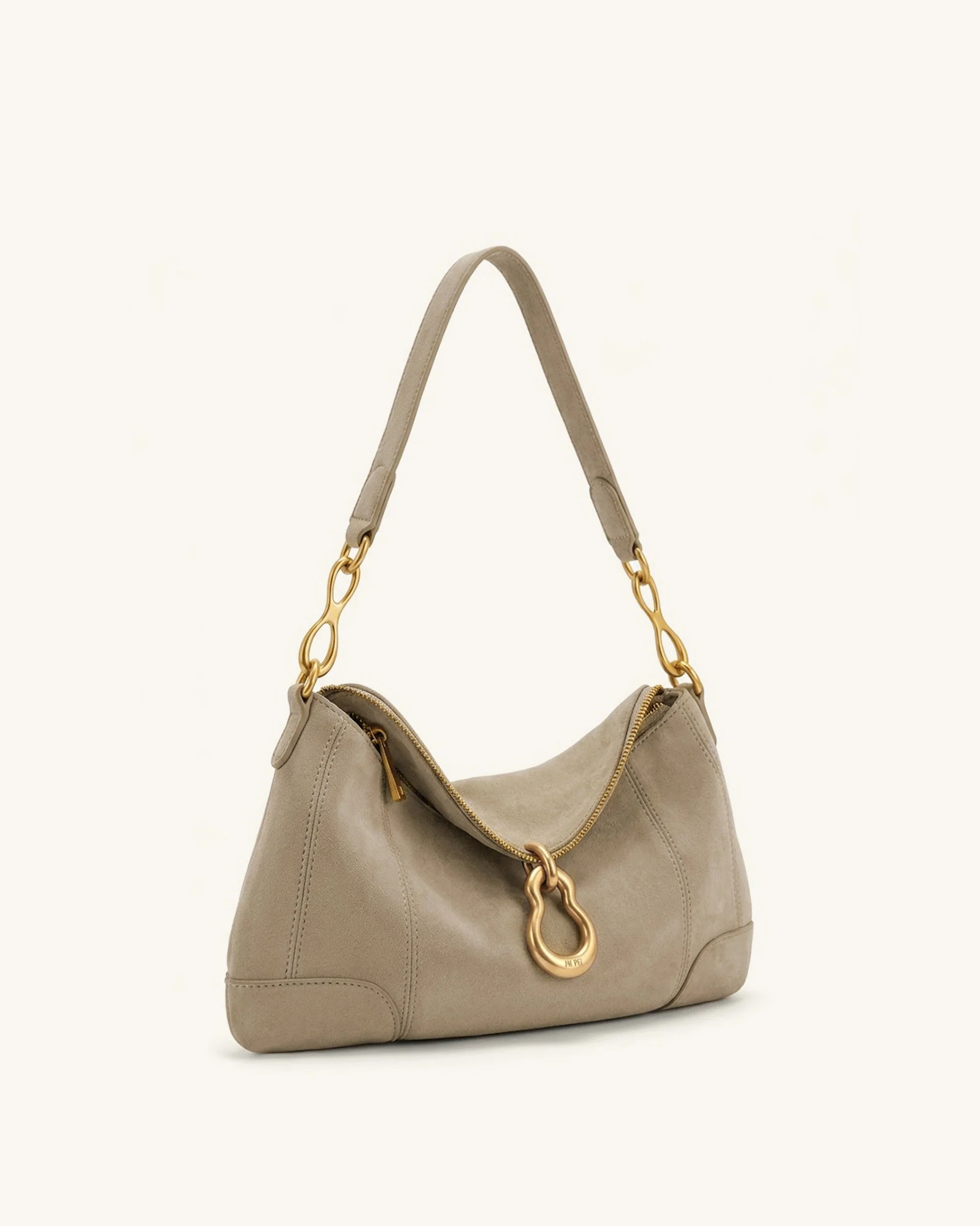 Jayla Faux Suede Metal Pendant Embellished Shoulder Bag - Grey - Image 2