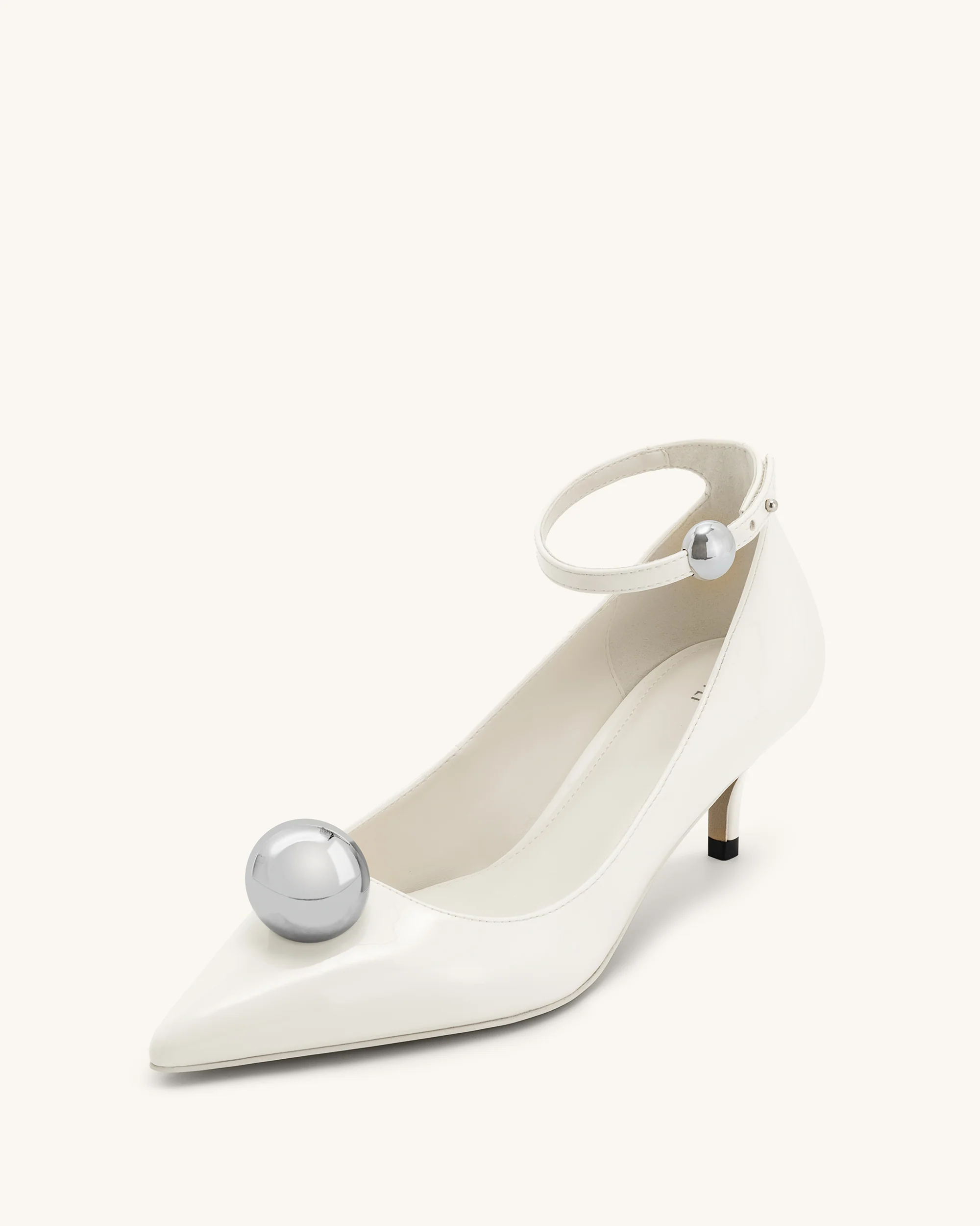 Jewel Buckle Kitten Heels Pumps - White - Image 5