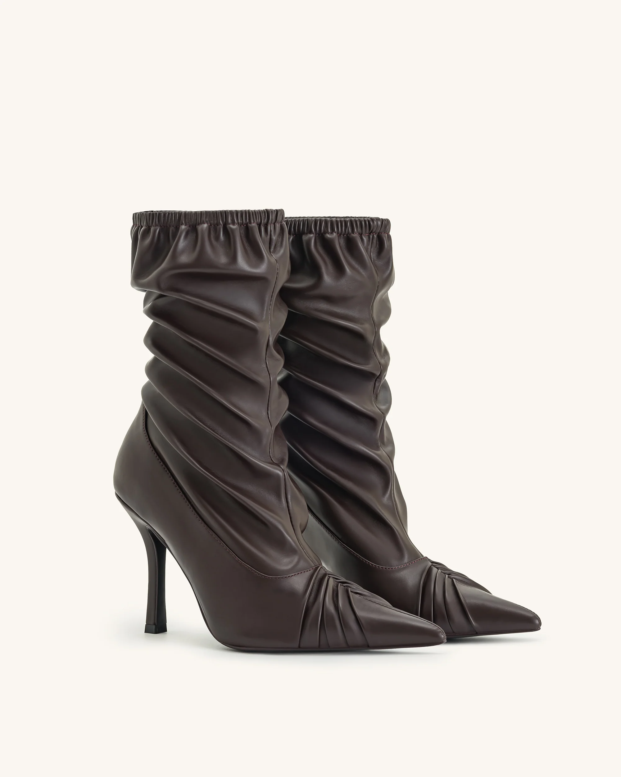 Joanne Paneled Detailing leather Ankle Boots- Burgundy - Image 3