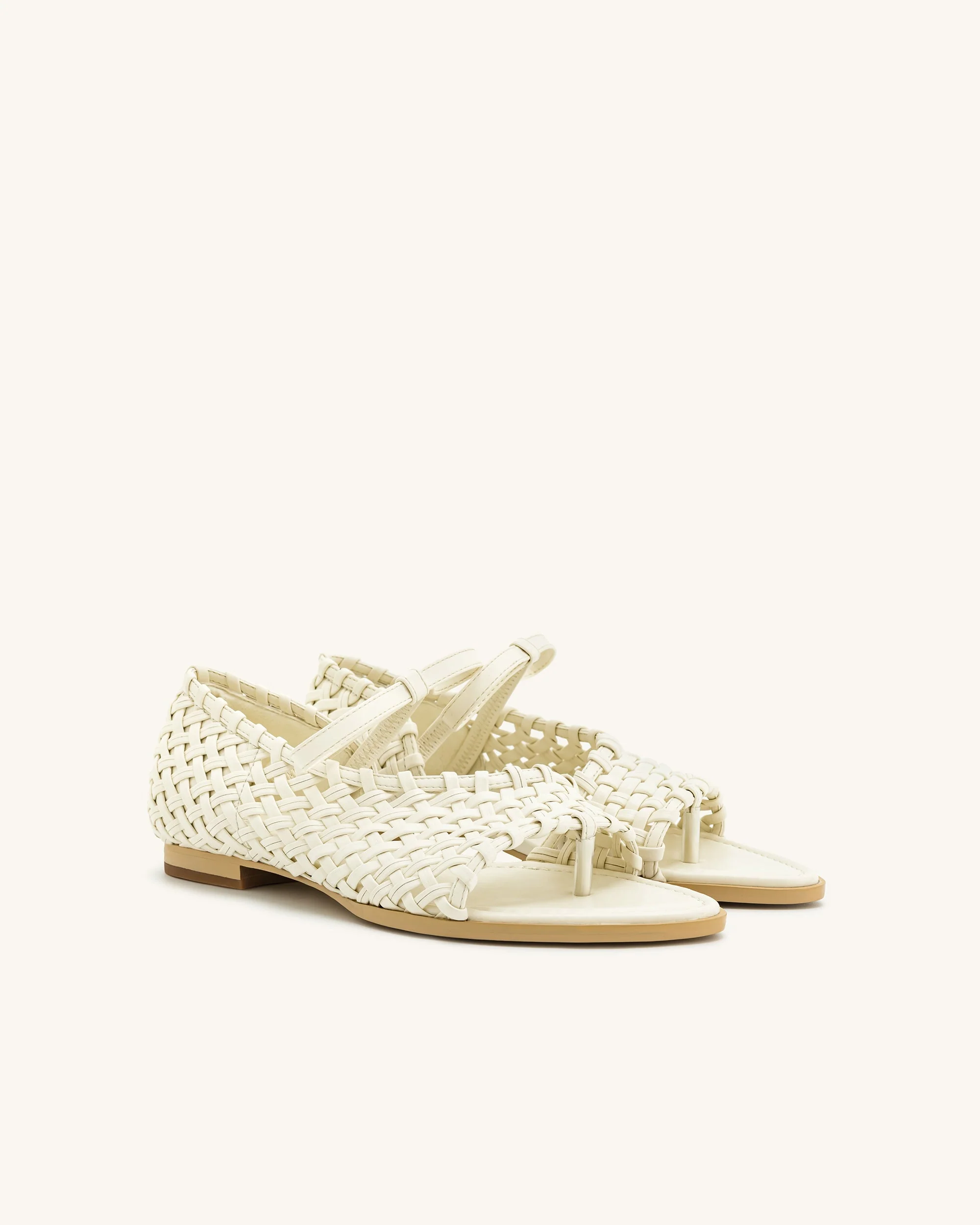 Jocelyn Weave Strap Flip-flops - Beige - Image 7