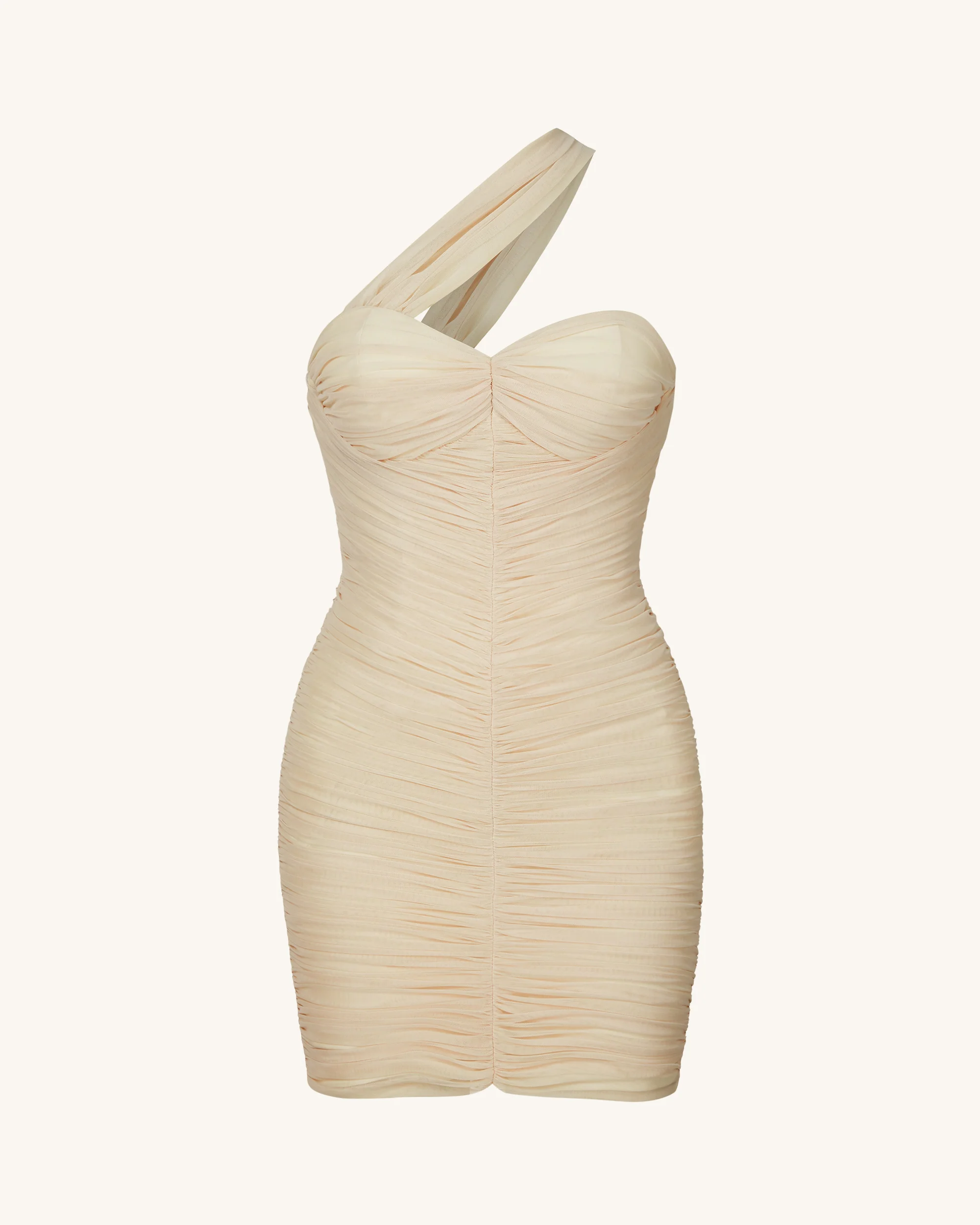 Josephine One-Shoulder Ruched Mini Dress - Nude - Image 3