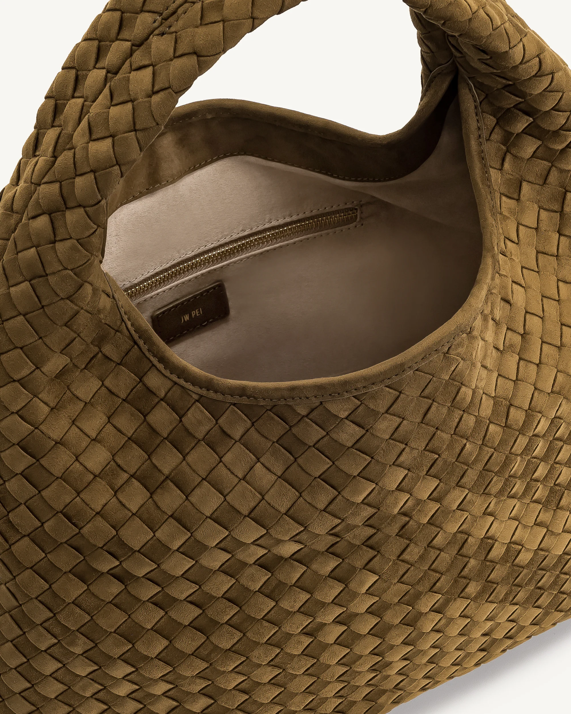 Laura Faux Suede Woven Shoulder Bag - Olive Green - Image 4