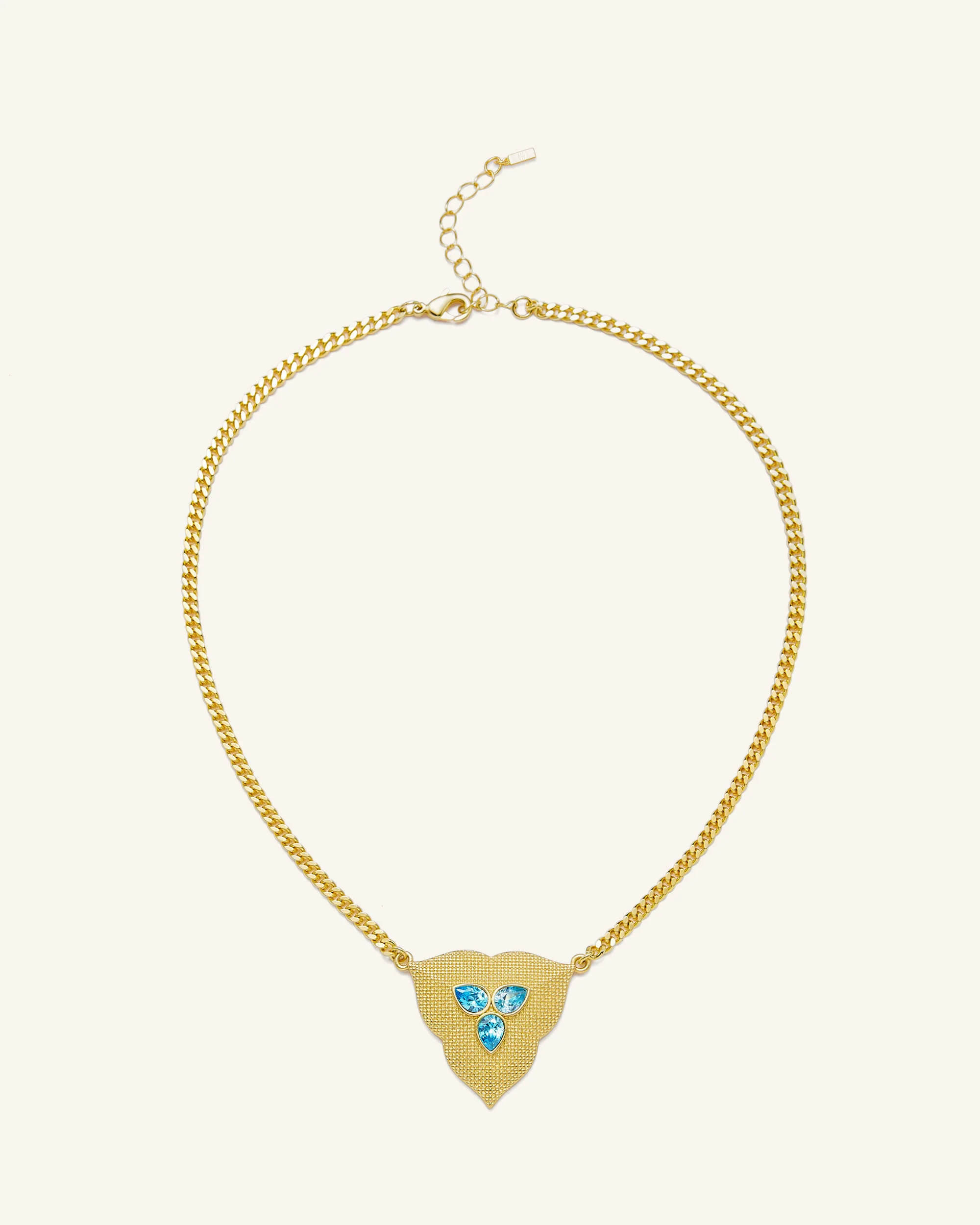 Leaf Pendant Necklace - 18ct Gold Plated & Aquamarine Zircon - Image 2