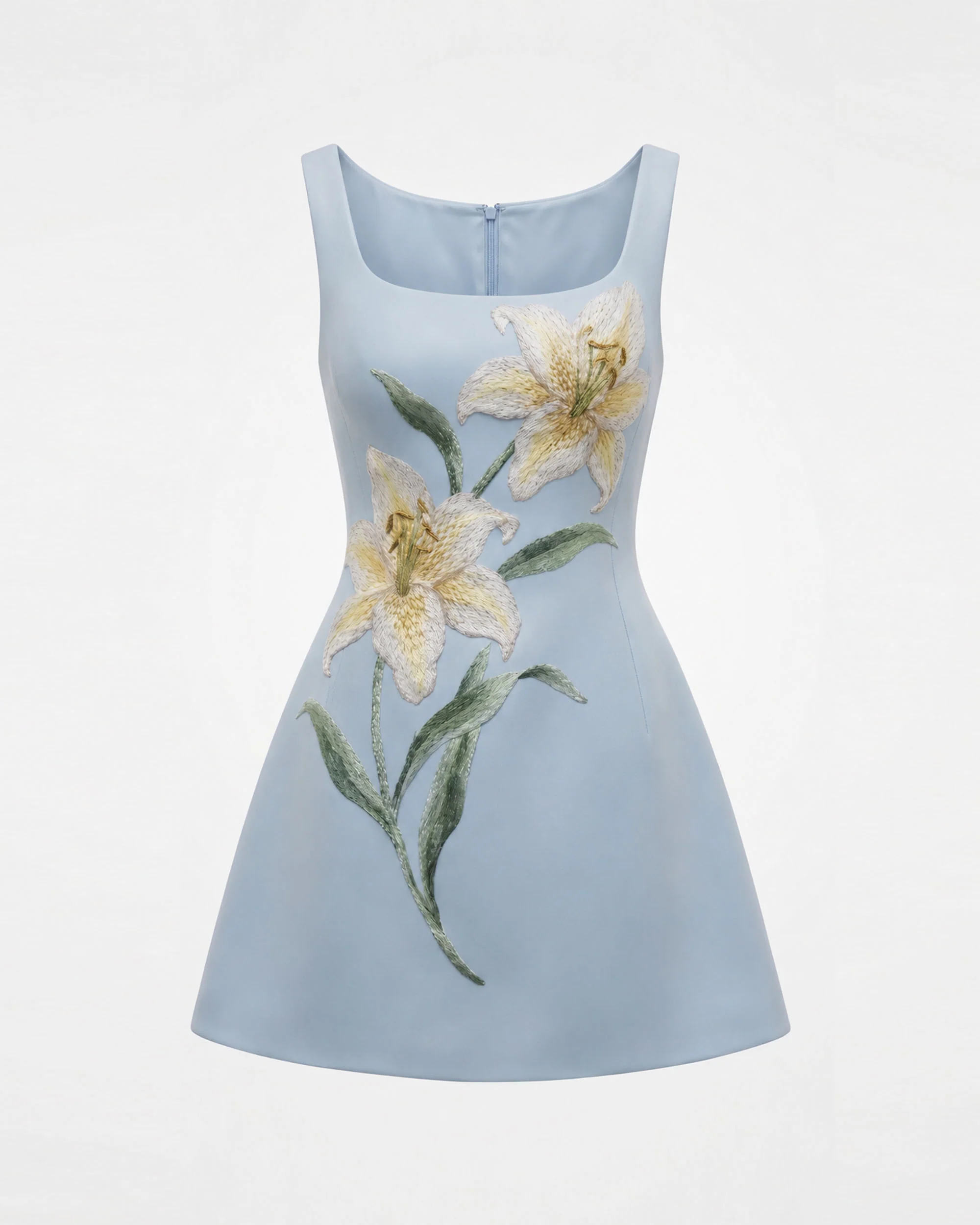 Lily Floral Print Sleeveless A-Line Mini Dress - Light Blue - Image 2