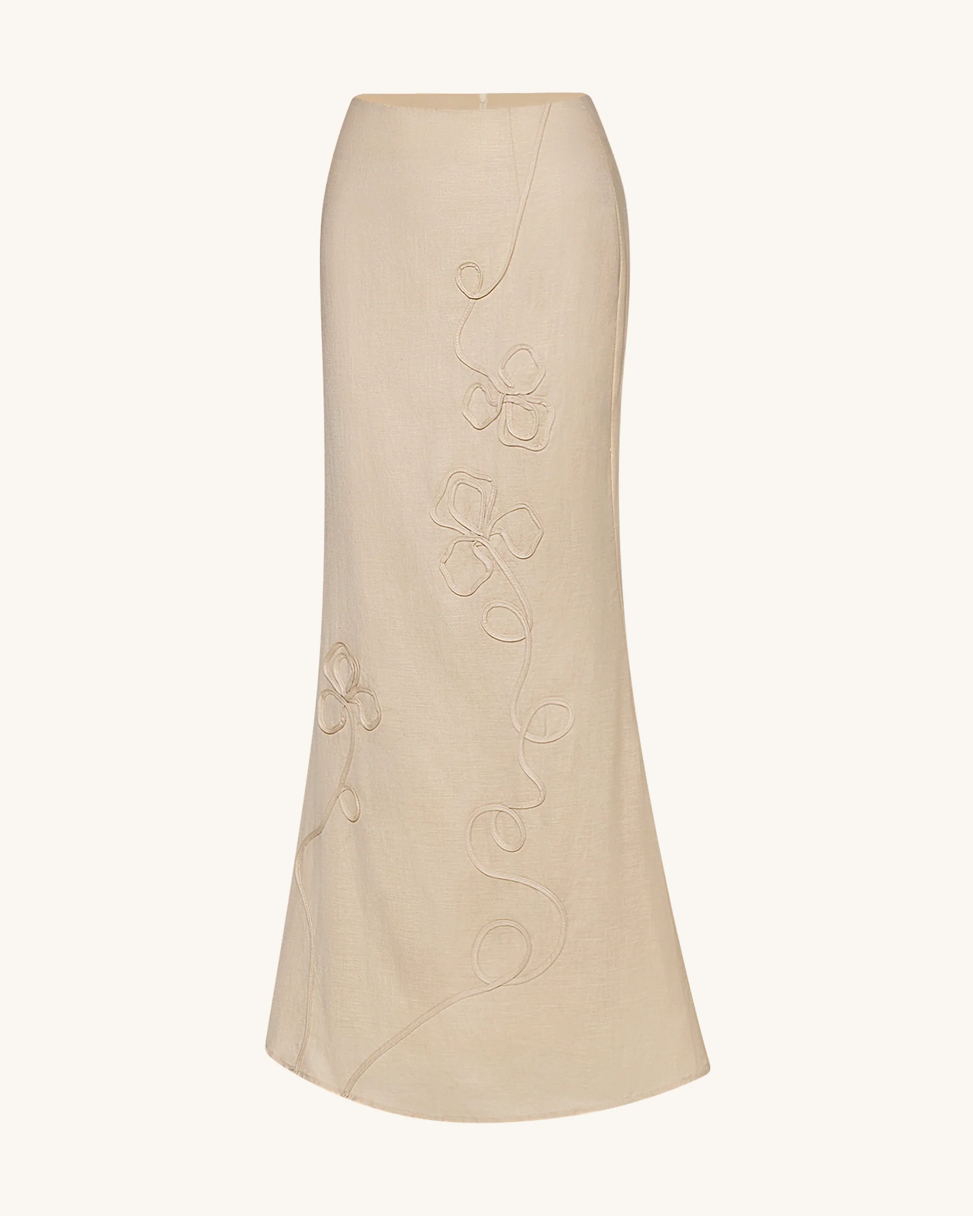 Linen Corded Embroidery Maxi Skirt - Natural - Image 4