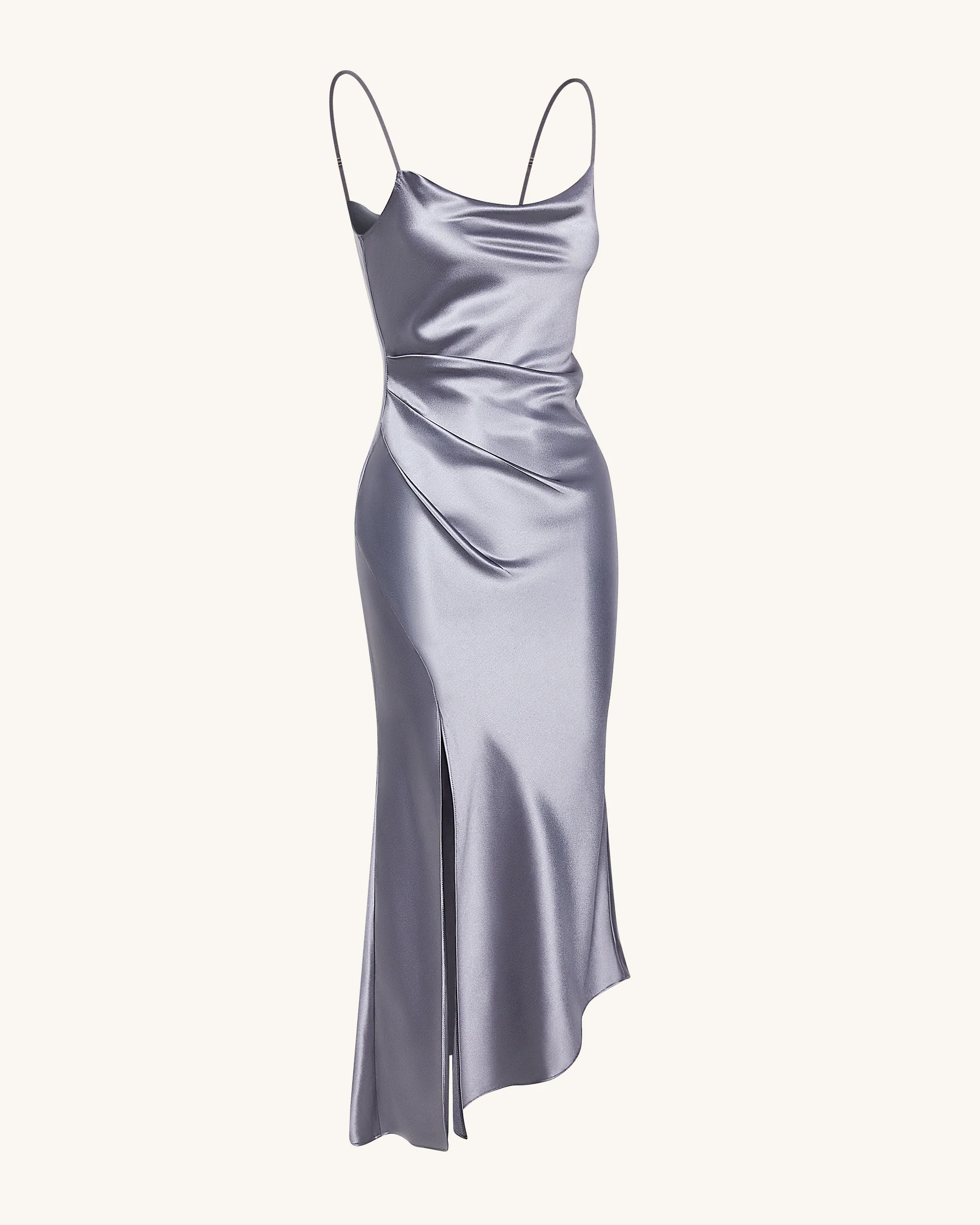 Liquid Satin Cowl-Slit Gown - Silver - Image 4