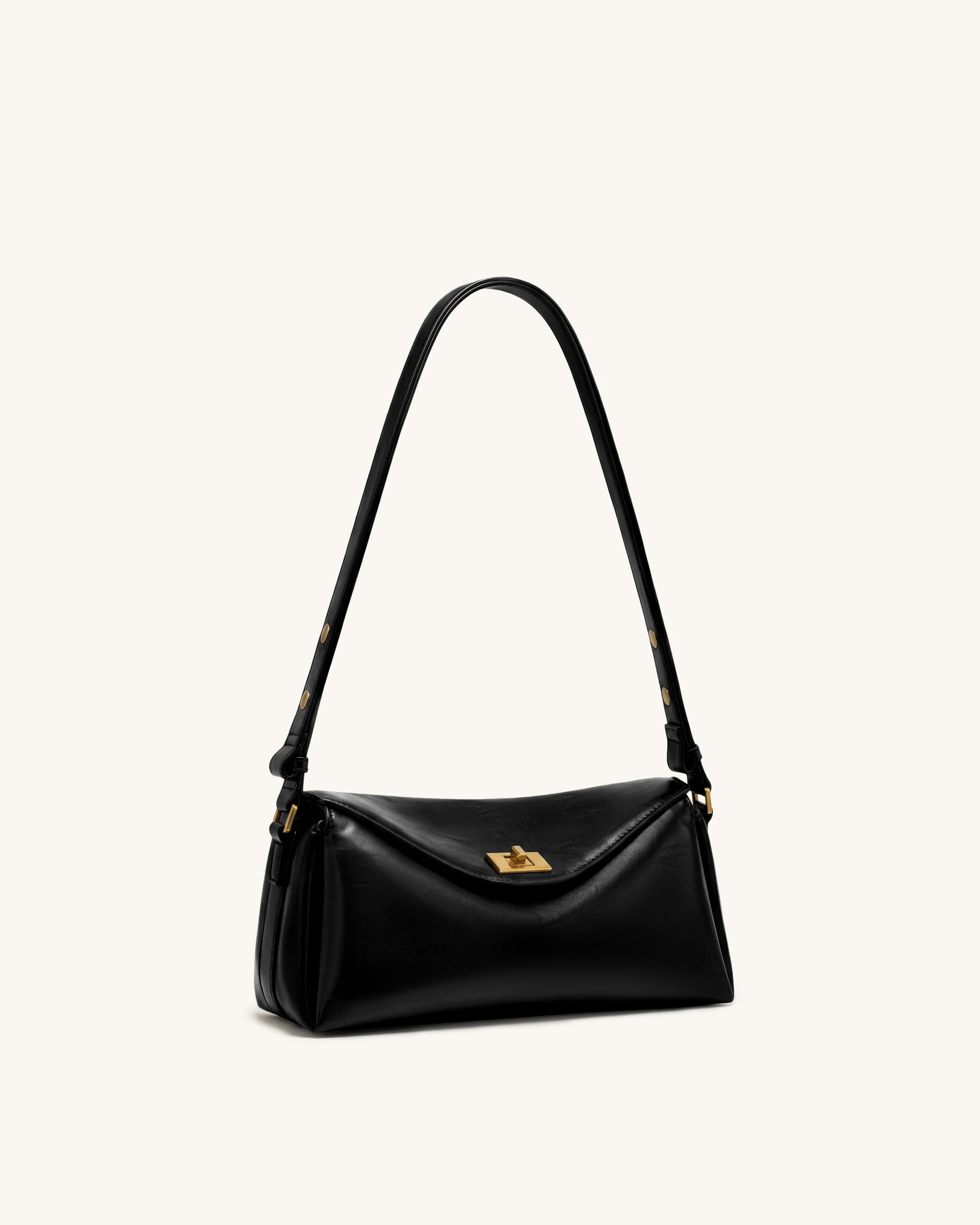 Lucia Asymmetric Flap Shoulder Bag - Black - Image 2