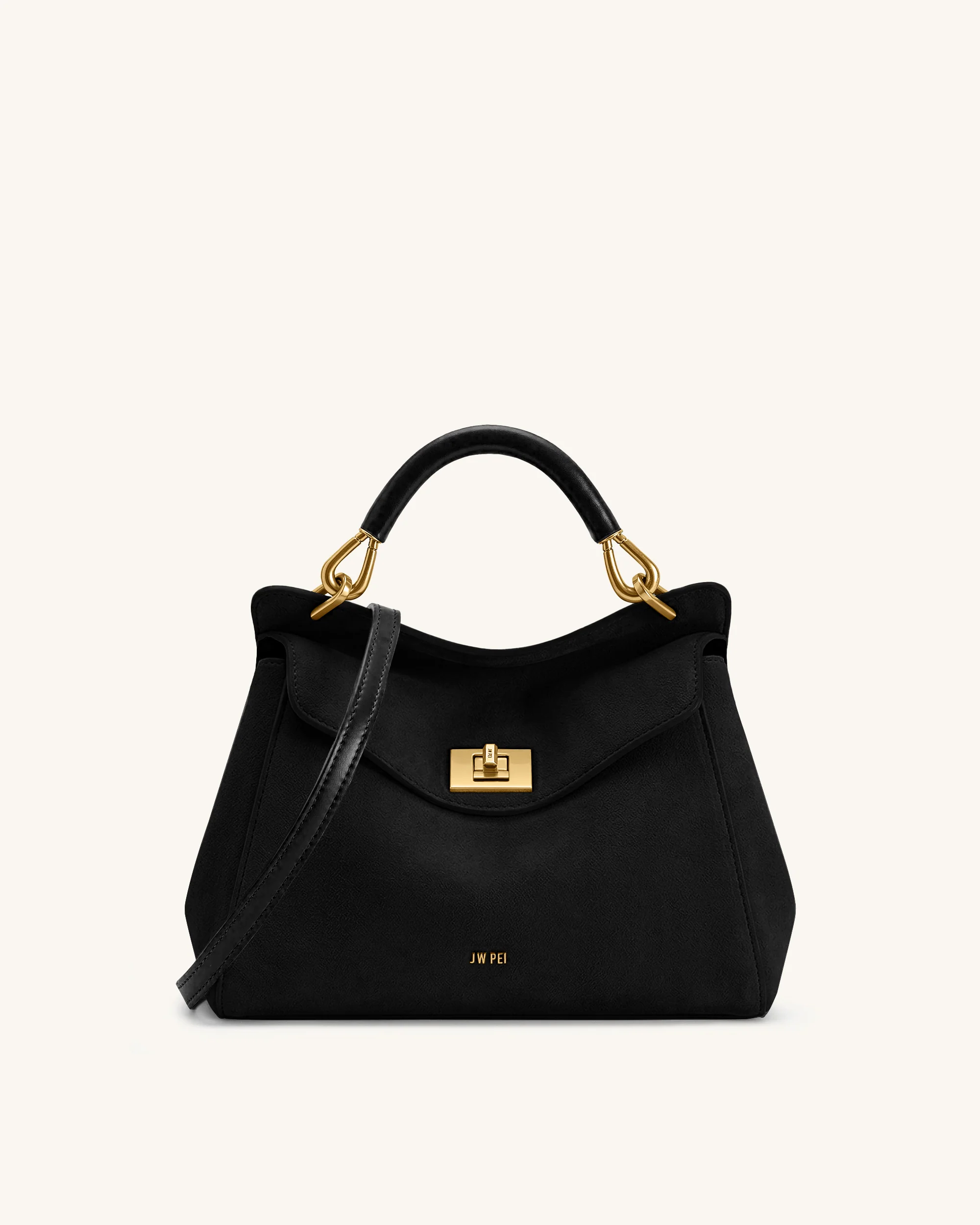 Lucia Classic Faux Suede Top Handle Bag - Black