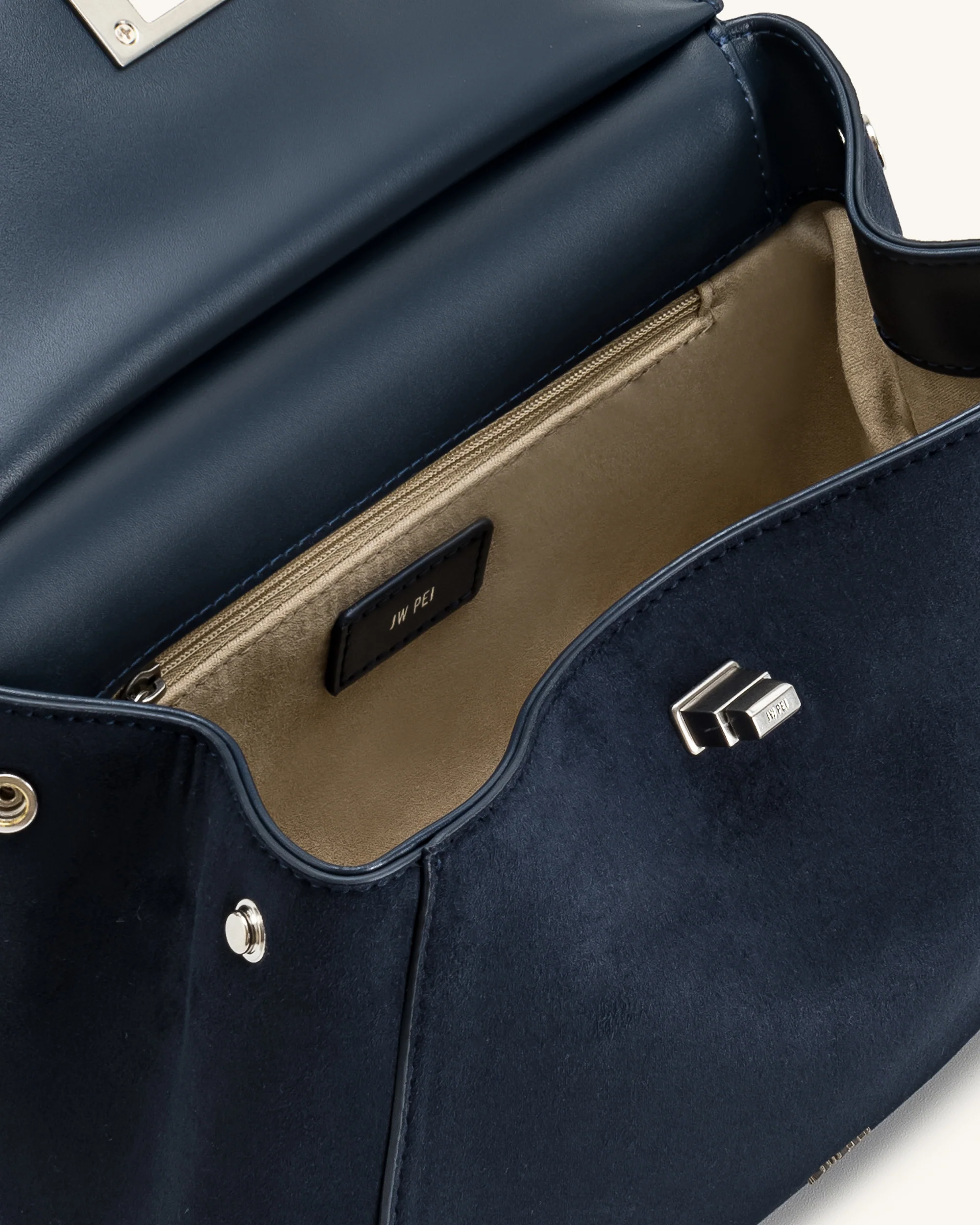 Lucia Classic Faux Suede Top Handle Bag - Navy Blue - Image 4