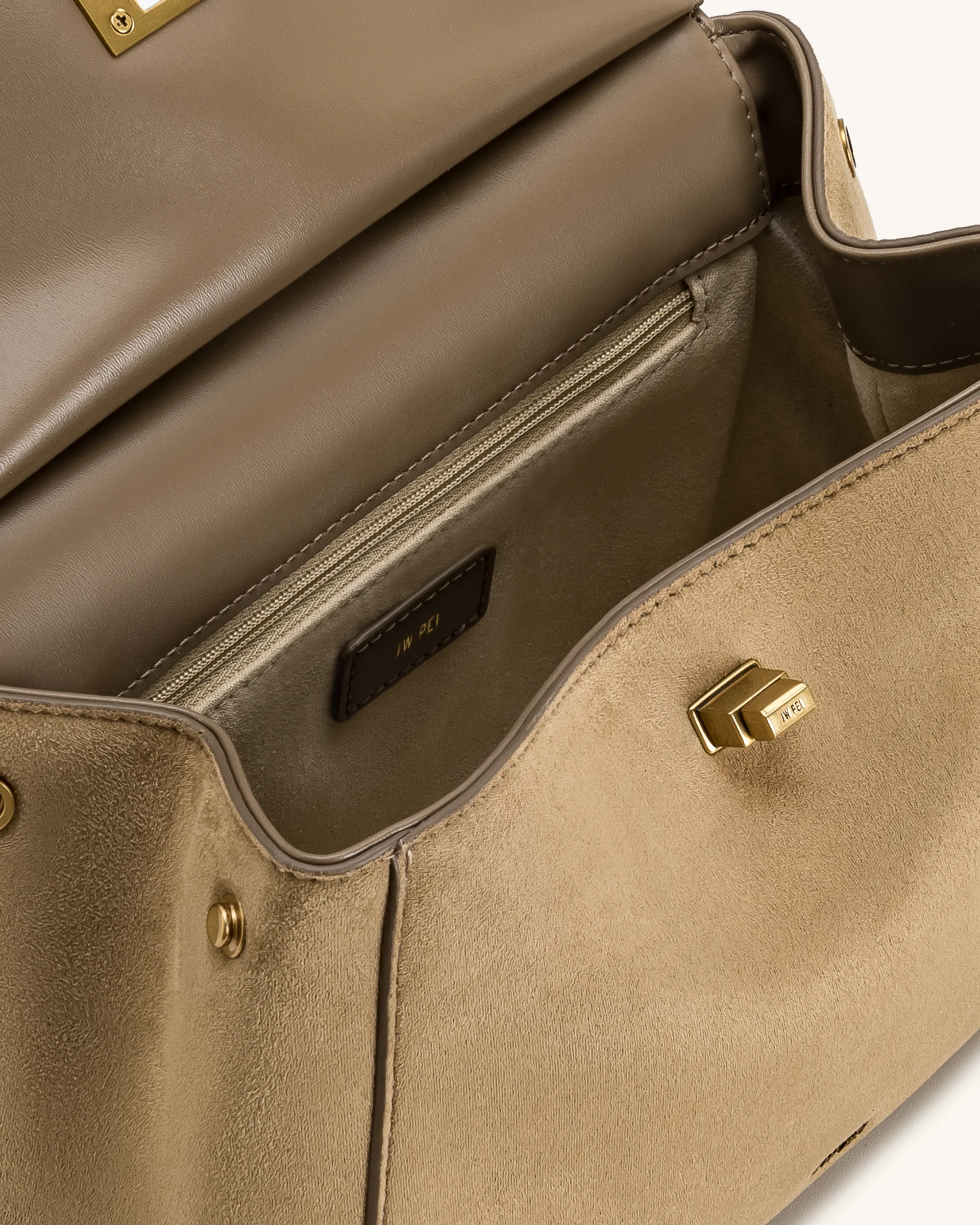 Lucia Classic Faux Suede Top Handle Bag - Taupe - Image 4