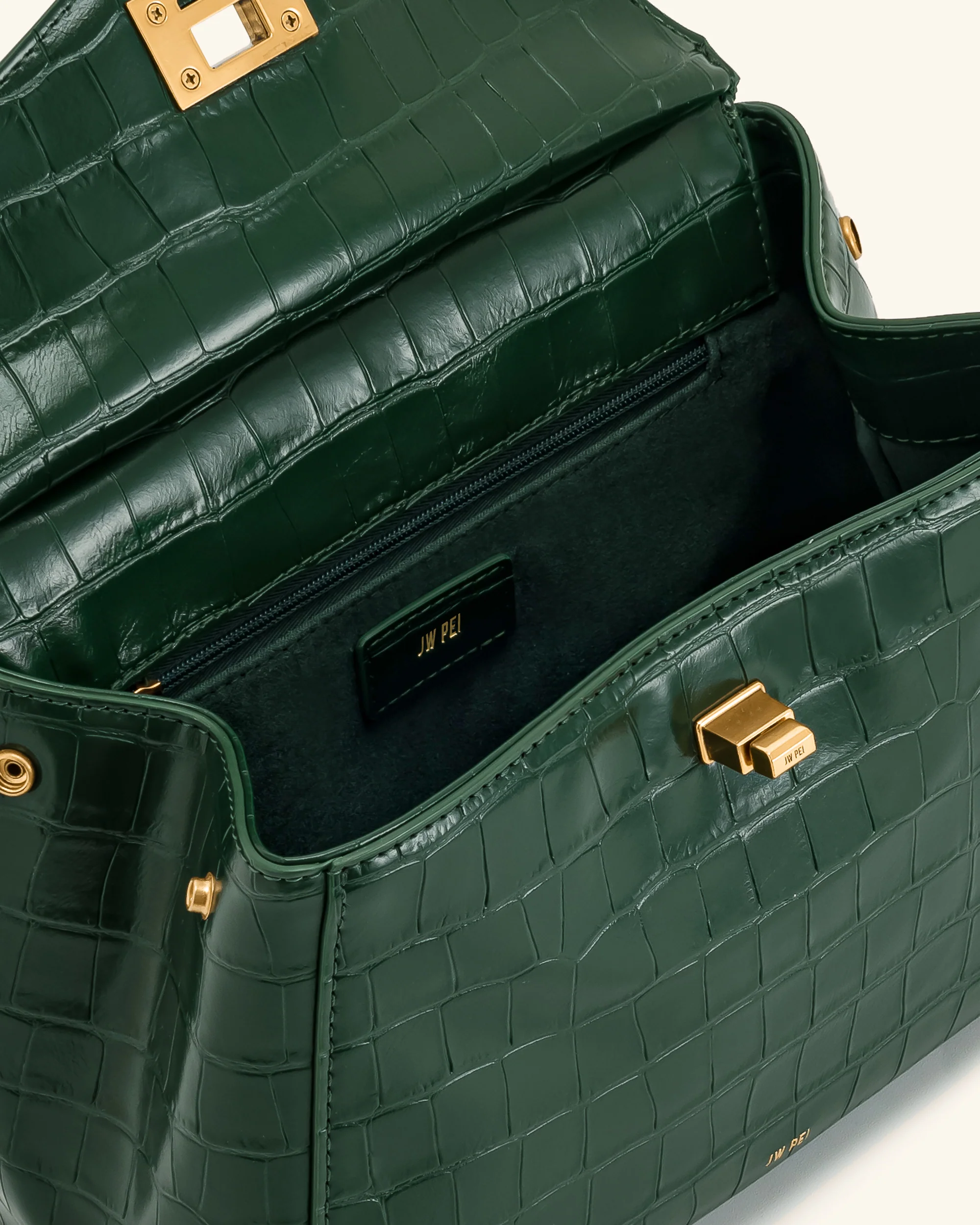 Lucia Classic Top Handbag - Green Croc - Image 5